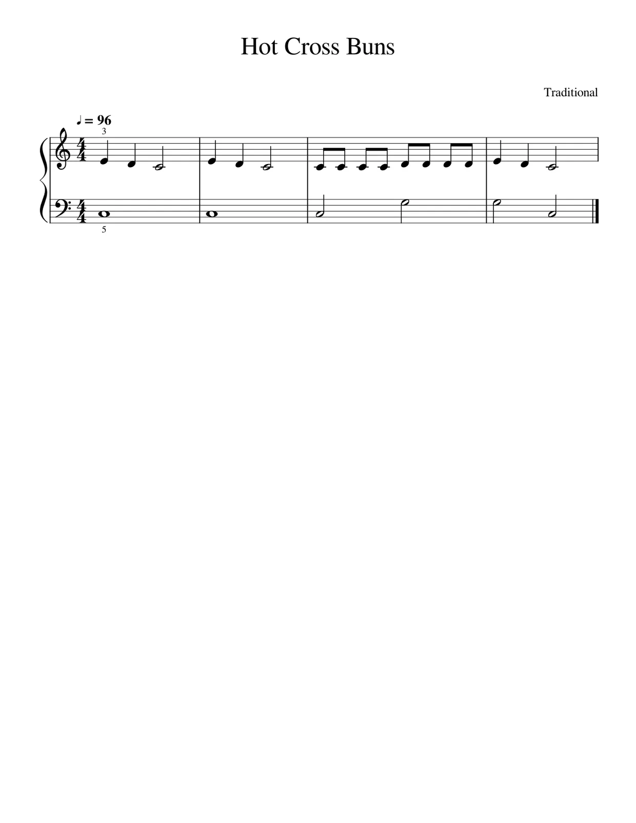 Sheet music page 1, Hot Cross Buns - Beginner Version