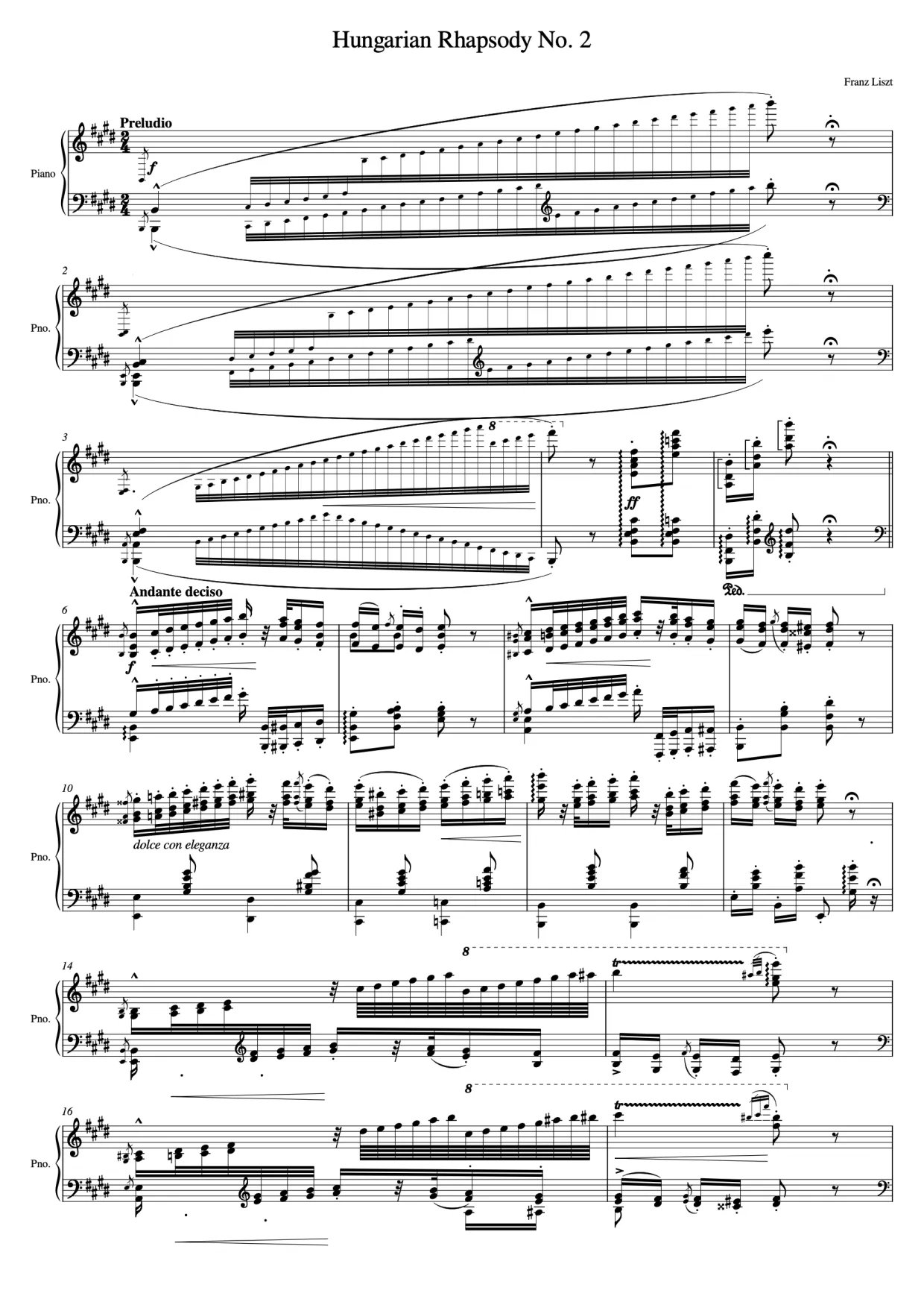 Sheet music page 1 Hungarian Rhapsody No. 2 - Advanced Version
