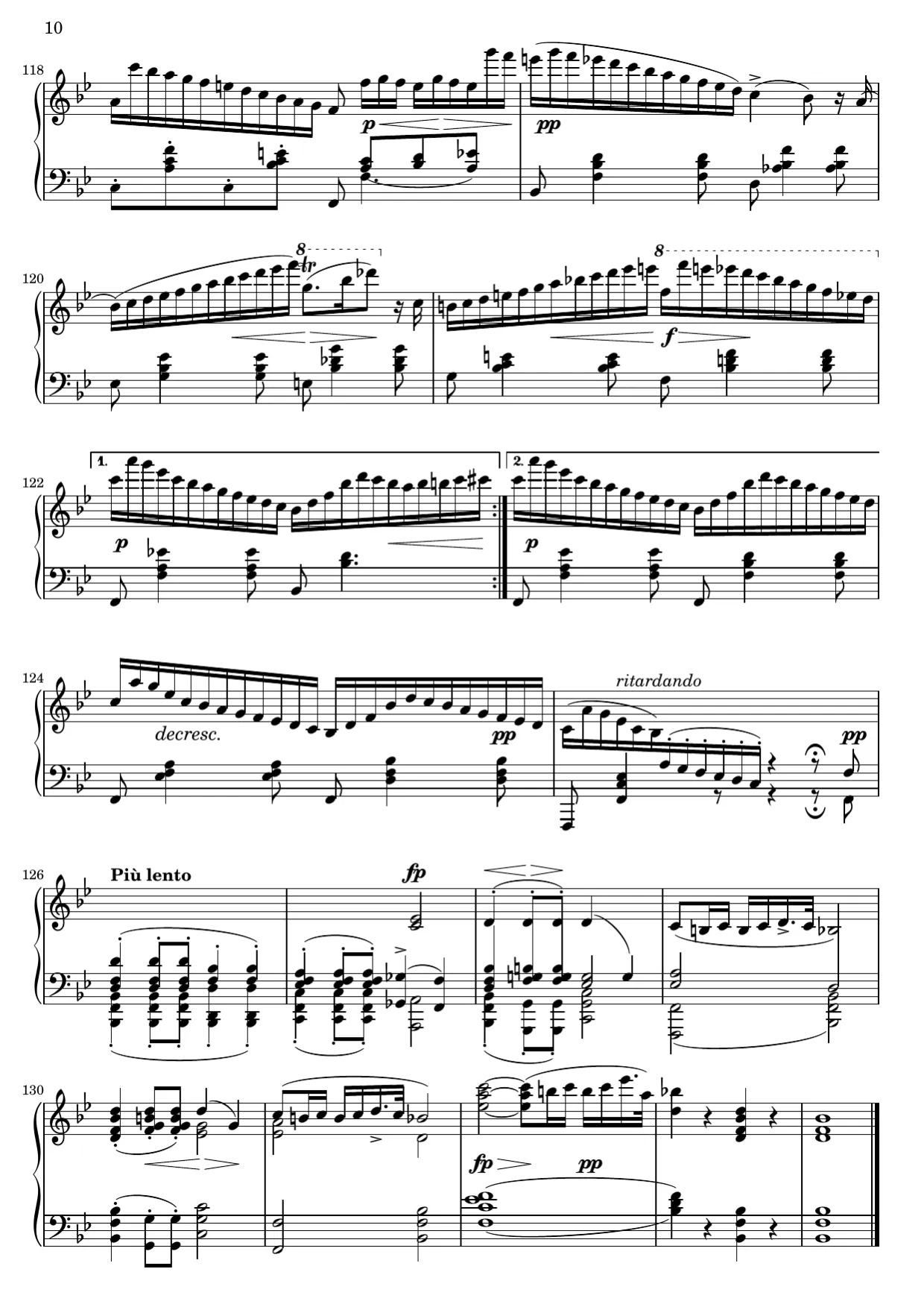 Sheet music page 10, Impromptu in B-flat Major (Op. 142 No. 3) - Advanced Version