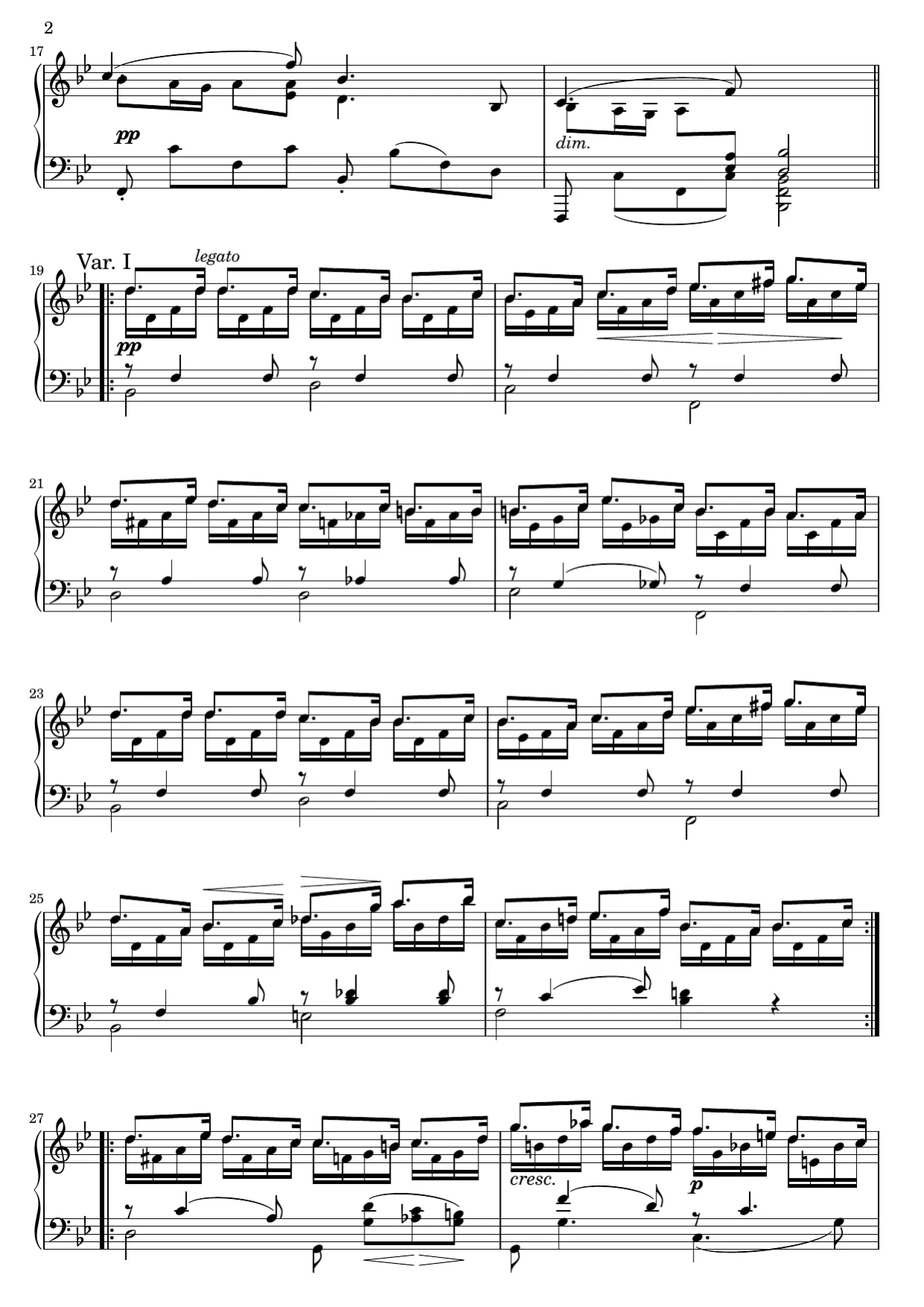 Sheet music page 2, Impromptu in B-flat Major (Op. 142 No. 3) - Advanced Version
