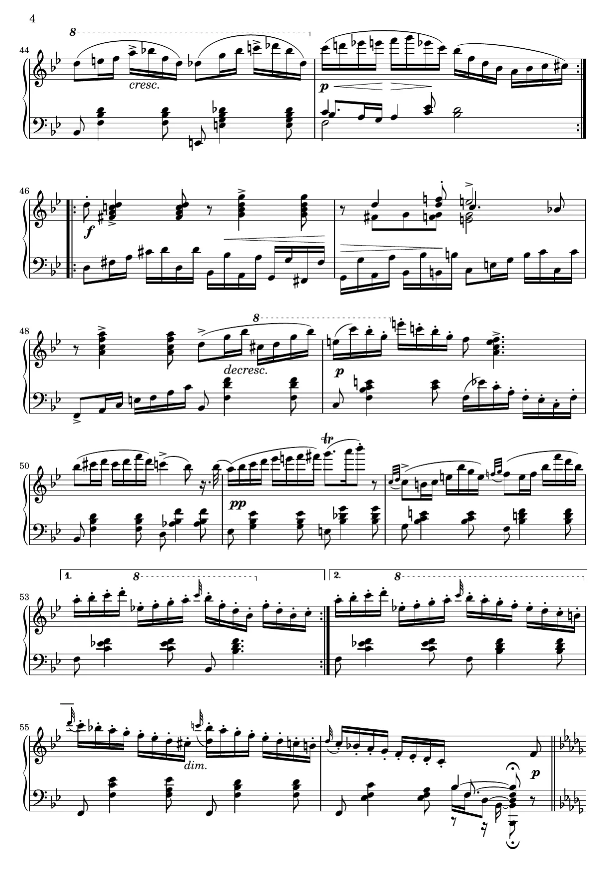 Sheet music page 4, Impromptu in B-flat Major (Op. 142 No. 3) - Advanced Version