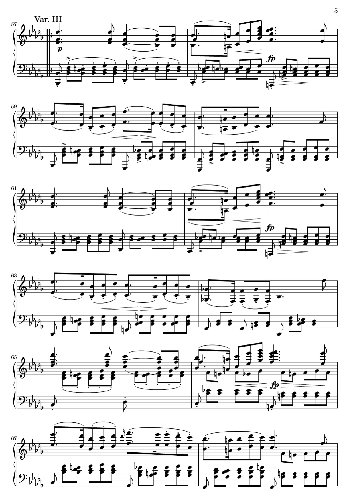 Sheet music page 5, Impromptu in B-flat Major (Op. 142 No. 3) - Advanced Version