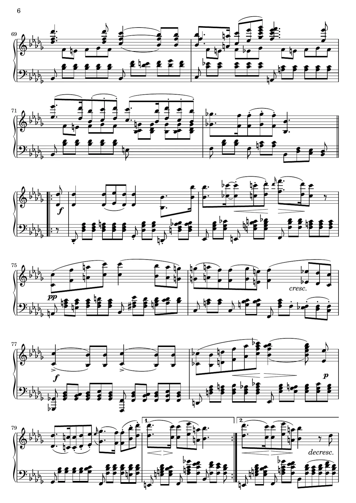 Sheet music page 6, Impromptu in B-flat Major (Op. 142 No. 3) - Advanced Version