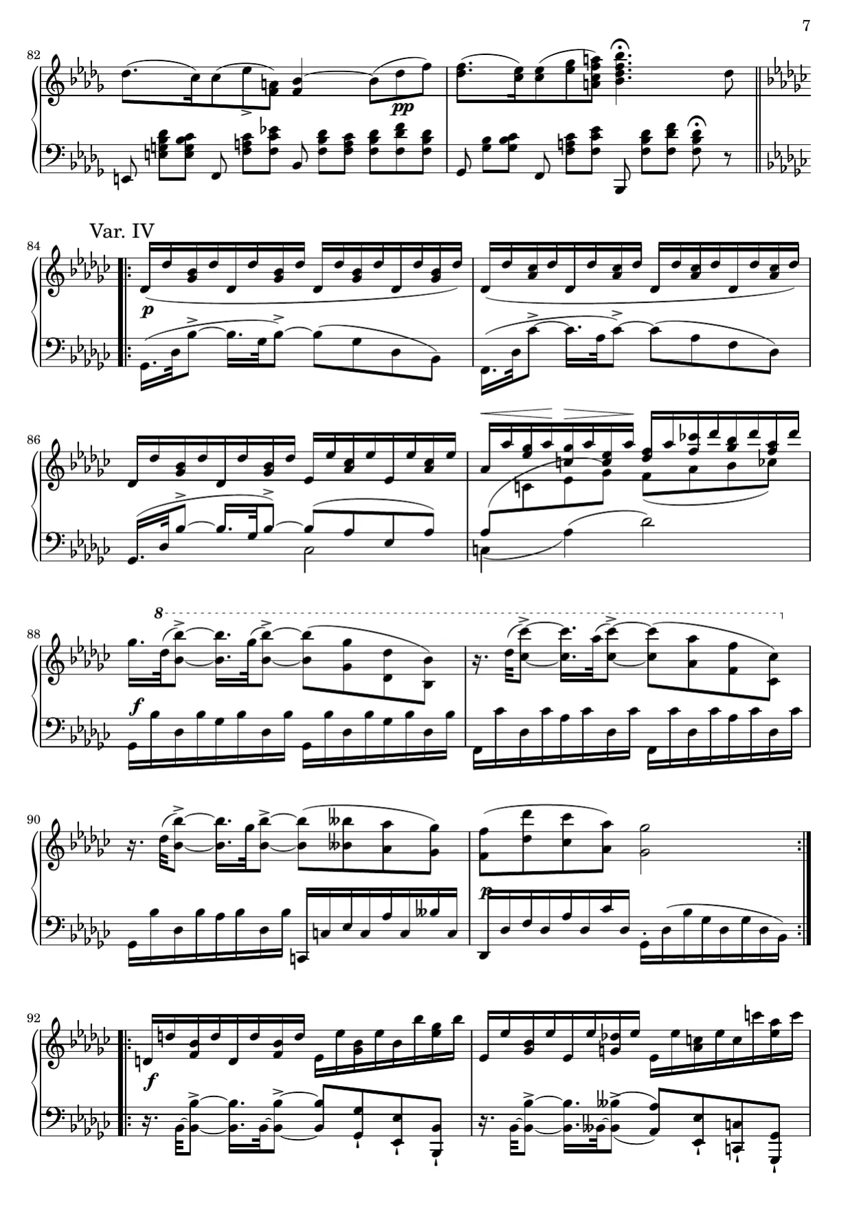 Sheet music page 7, Impromptu in B-flat Major (Op. 142 No. 3) - Advanced Version