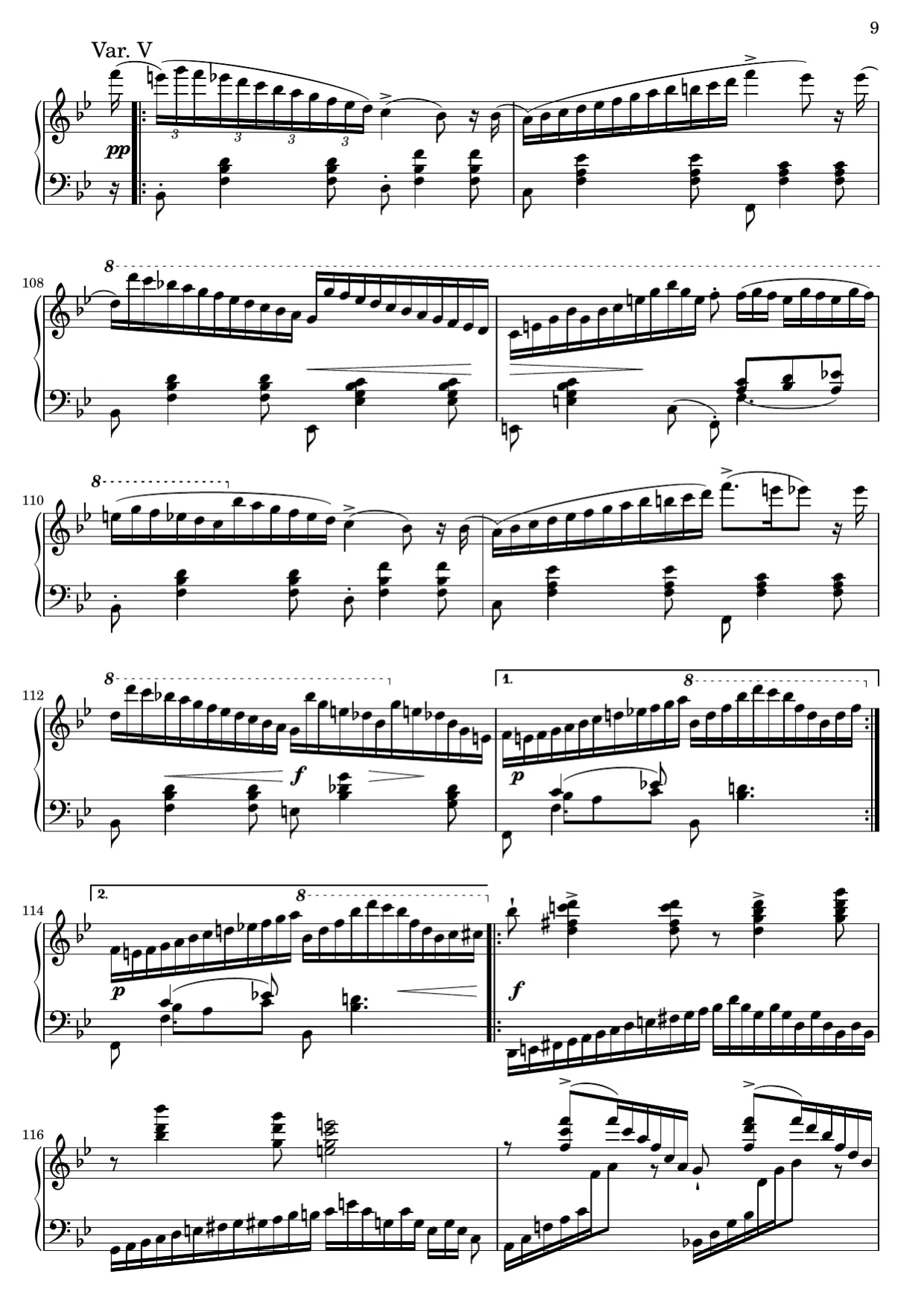 Sheet music page 9, Impromptu in B-flat Major (Op. 142 No. 3) - Advanced Version