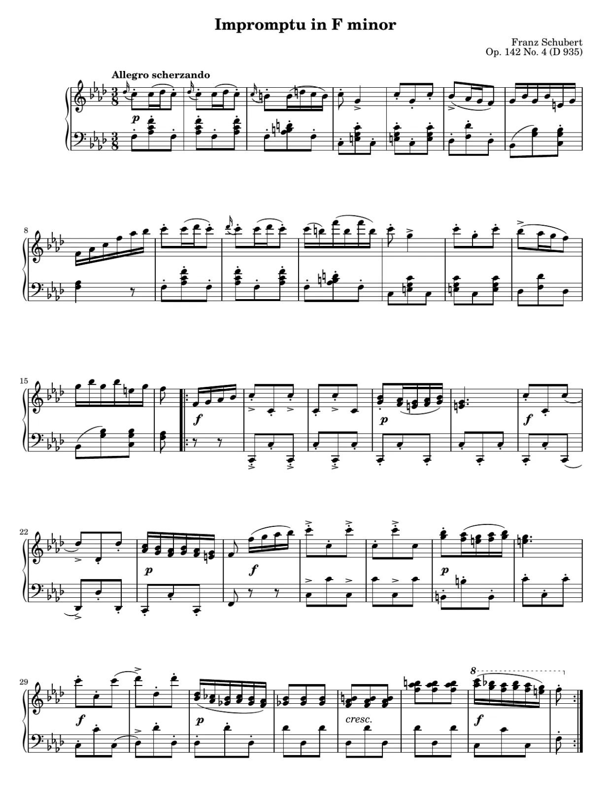 Notenseite 1, Impromptu f-Moll (op. 142 Nr. 4) - Fortgeschrittene Version