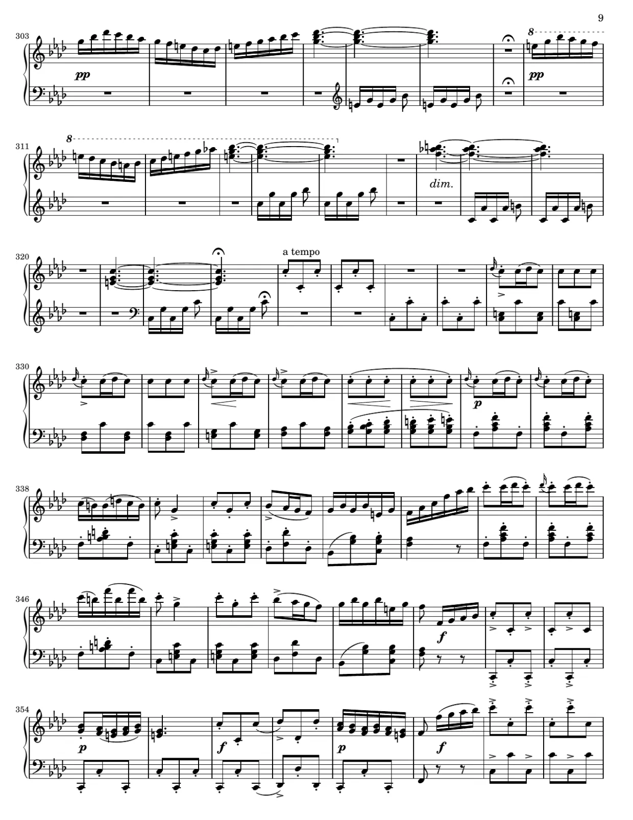 Notenseite 9, Impromptu f-Moll (op. 142 Nr. 4) - Fortgeschrittene Version