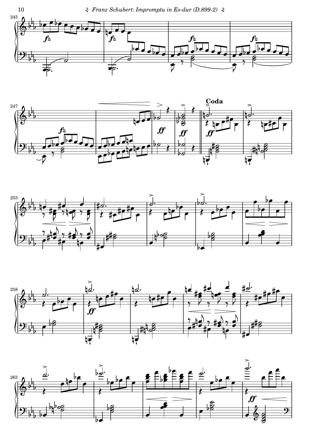 Sheet music page 10, Impromptu in E-flat Major (Op. 90 No. 2) - Advanced Version
