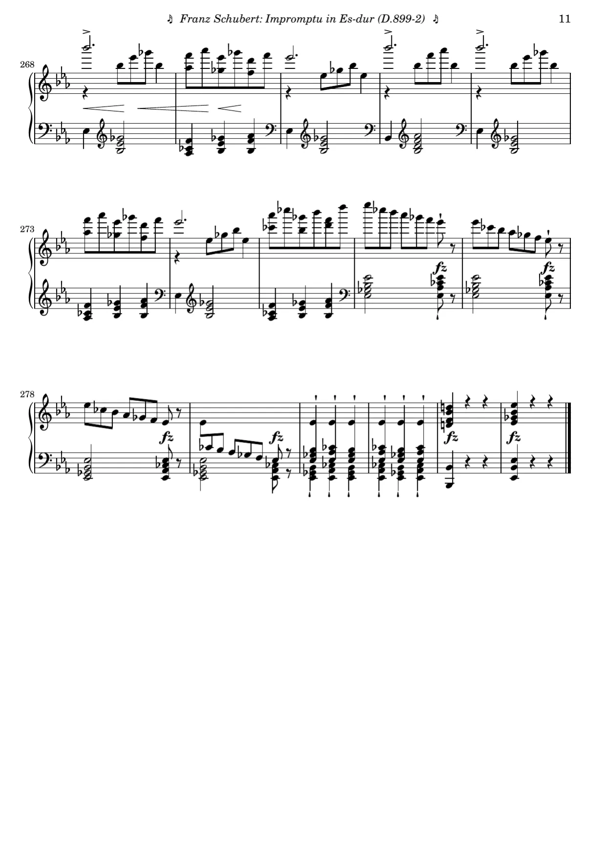 Sheet music page 11, Impromptu in E-flat Major (Op. 90 No. 2) - Advanced Version