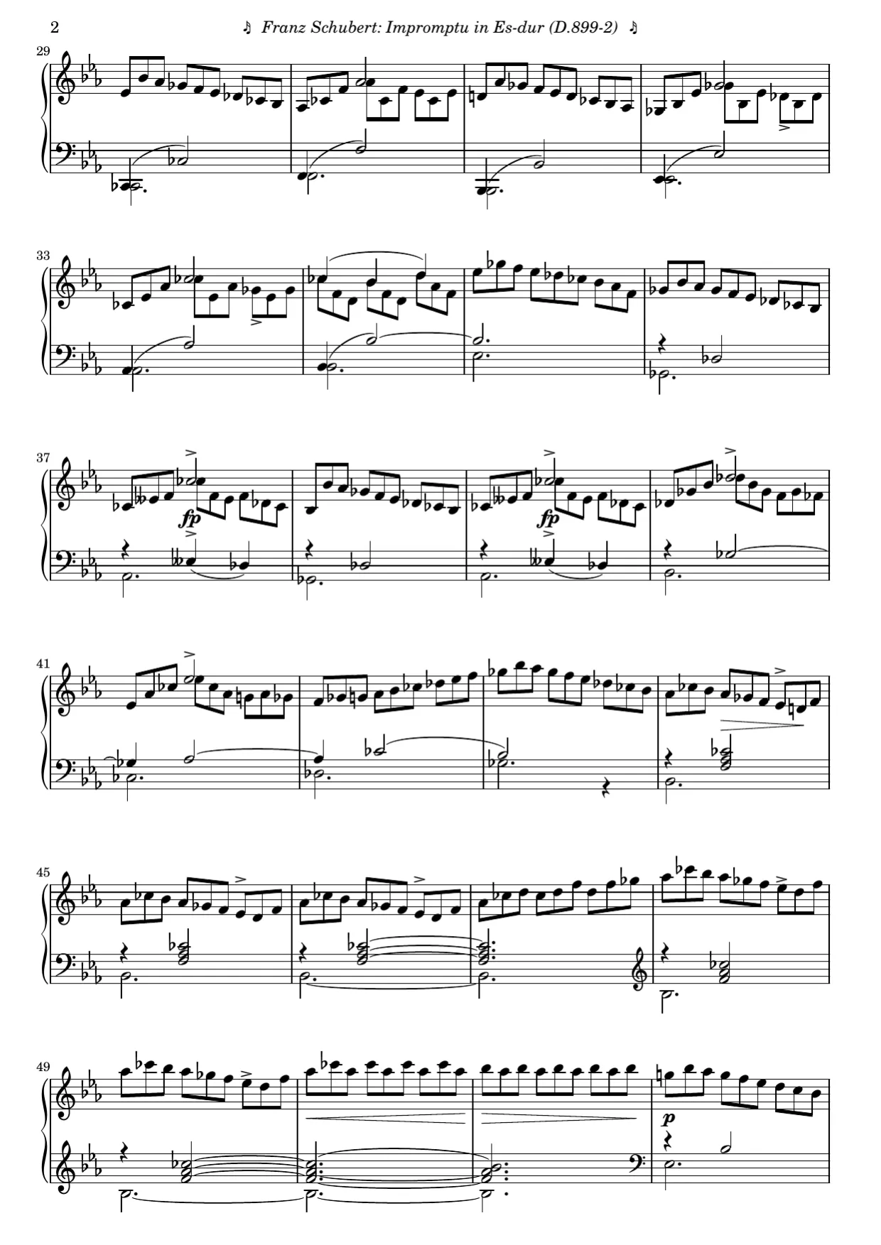 Sheet music page 2, Impromptu in E-flat Major (Op. 90 No. 2) - Advanced Version