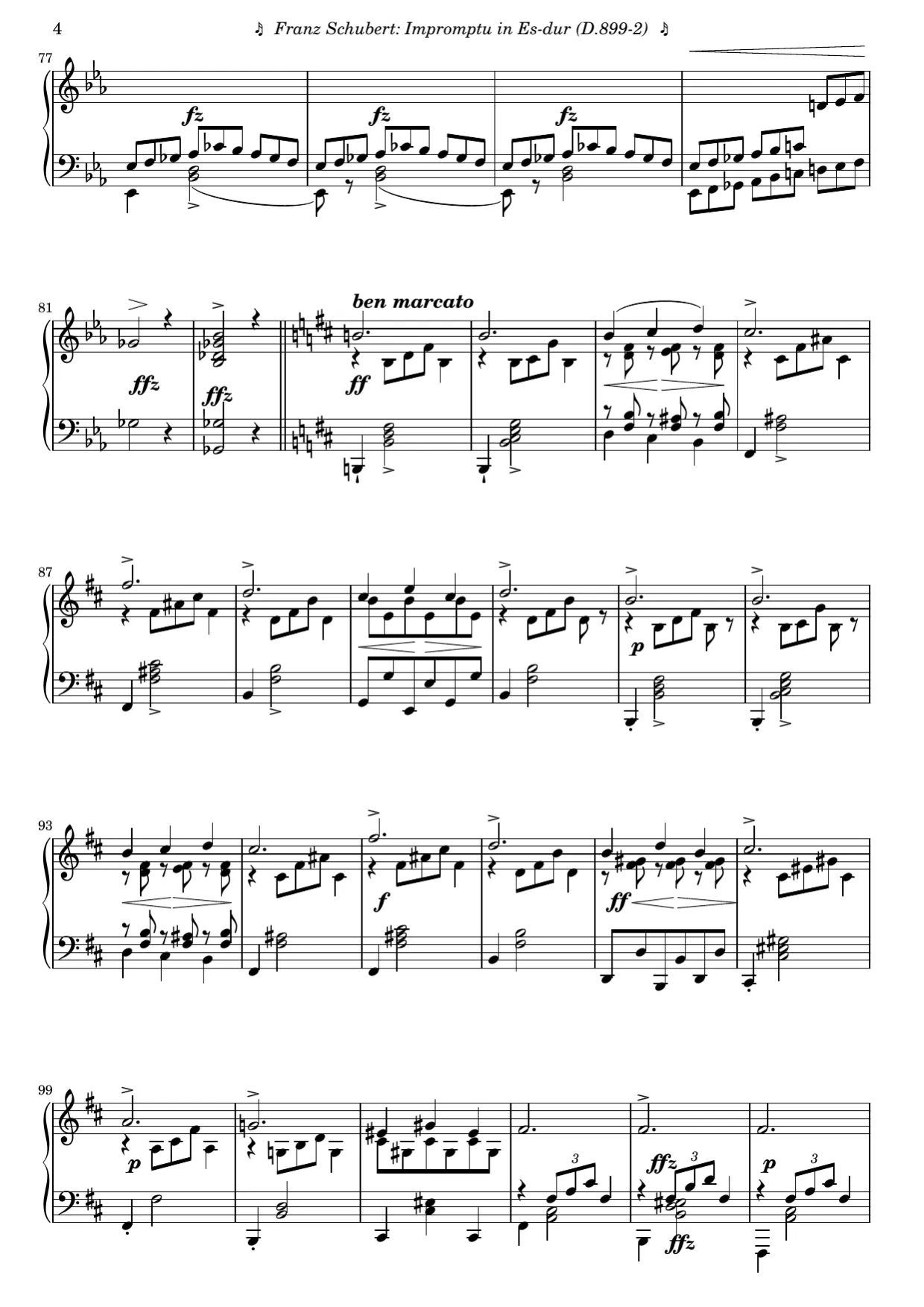 Sheet music page 4, Impromptu in E-flat Major (Op. 90 No. 2) - Advanced Version