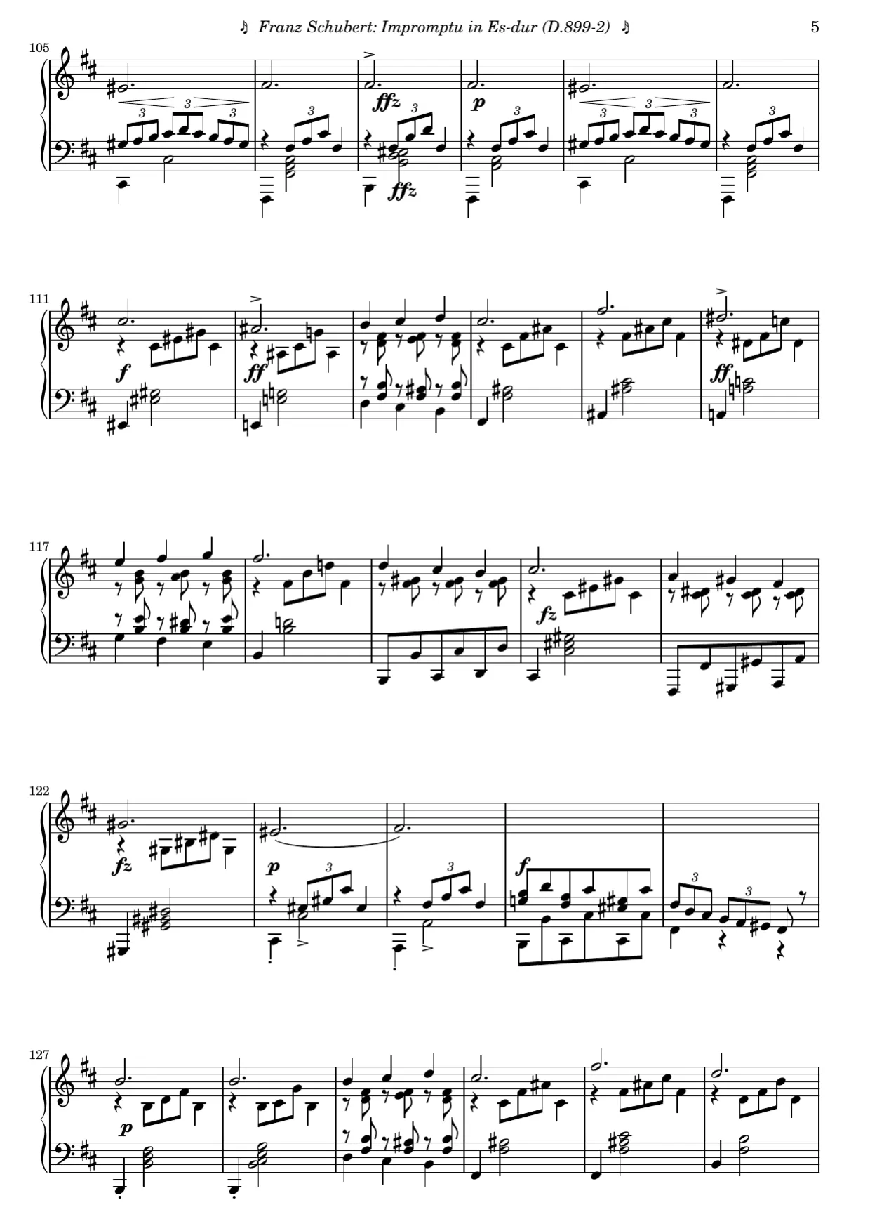 Sheet music page 5, Impromptu in E-flat Major (Op. 90 No. 2) - Advanced Version