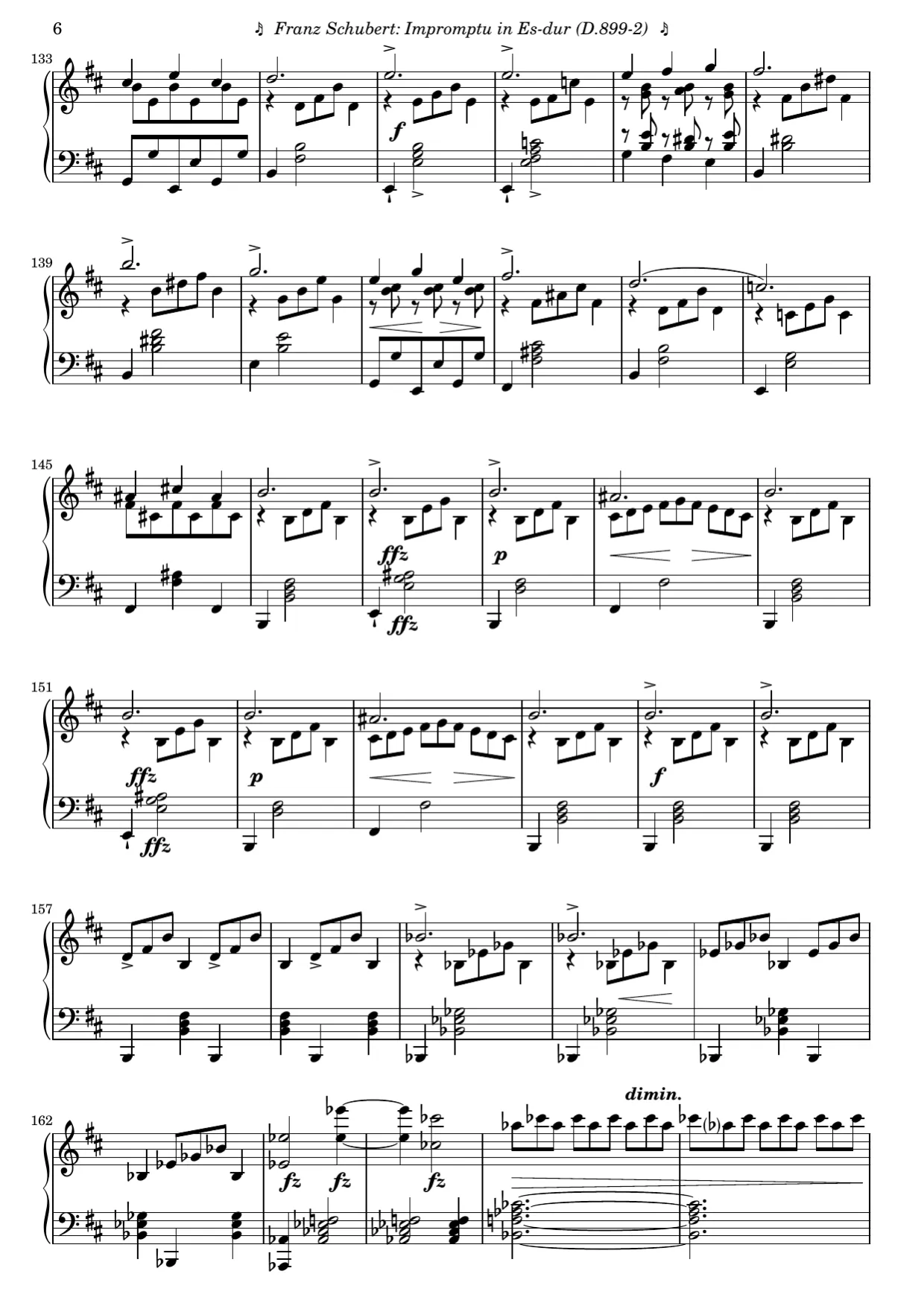 Sheet music page 6, Impromptu in E-flat Major (Op. 90 No. 2) - Advanced Version