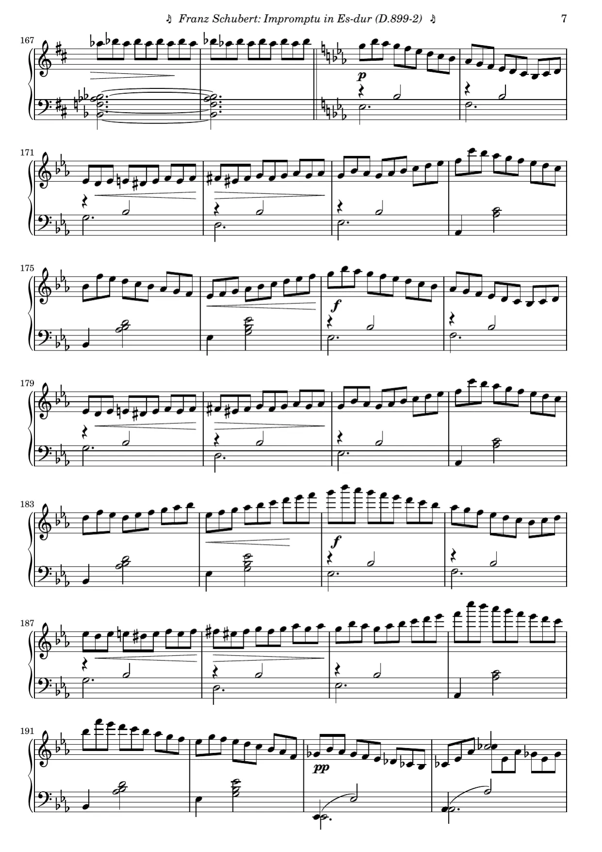 Sheet music page 7, Impromptu in E-flat Major (Op. 90 No. 2) - Advanced Version