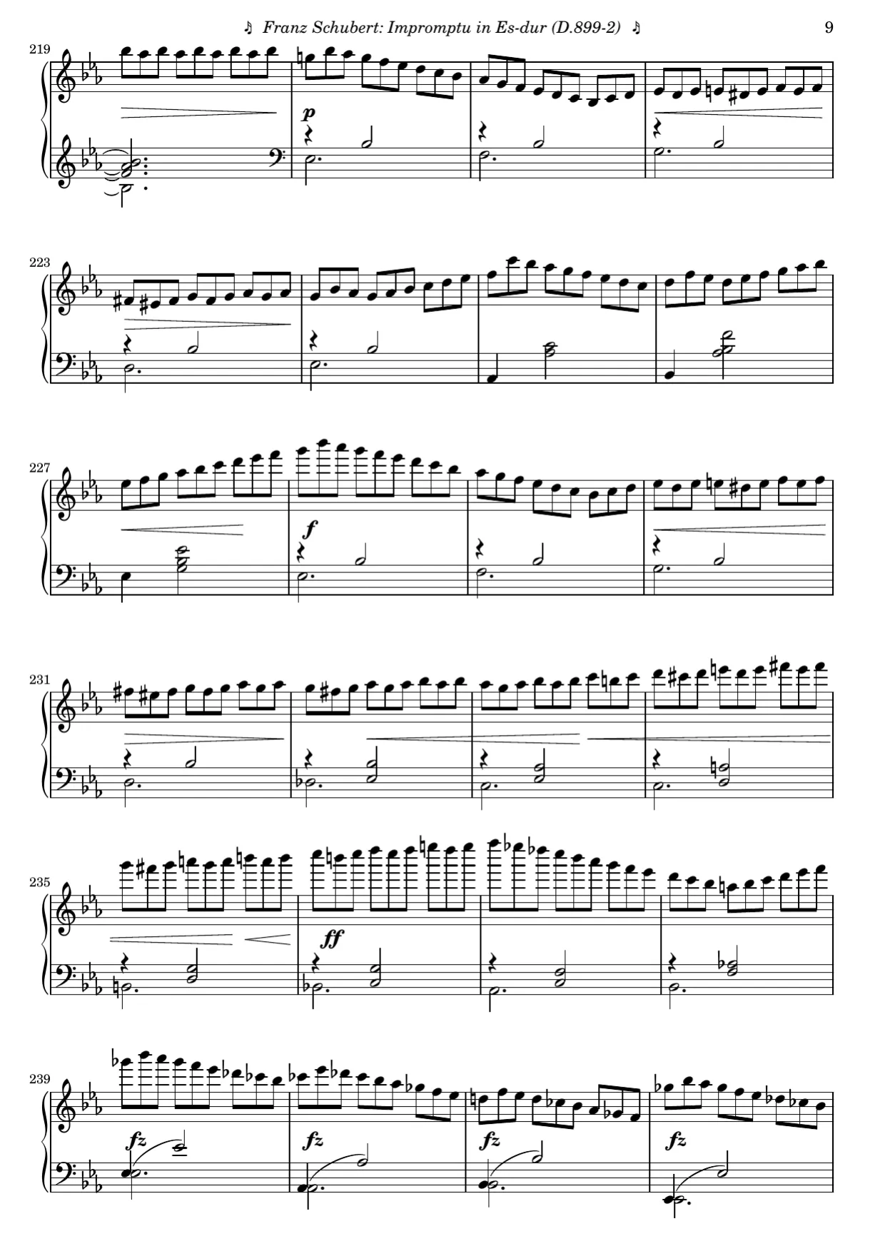 Sheet music page 9, Impromptu in E-flat Major (Op. 90 No. 2) - Advanced Version