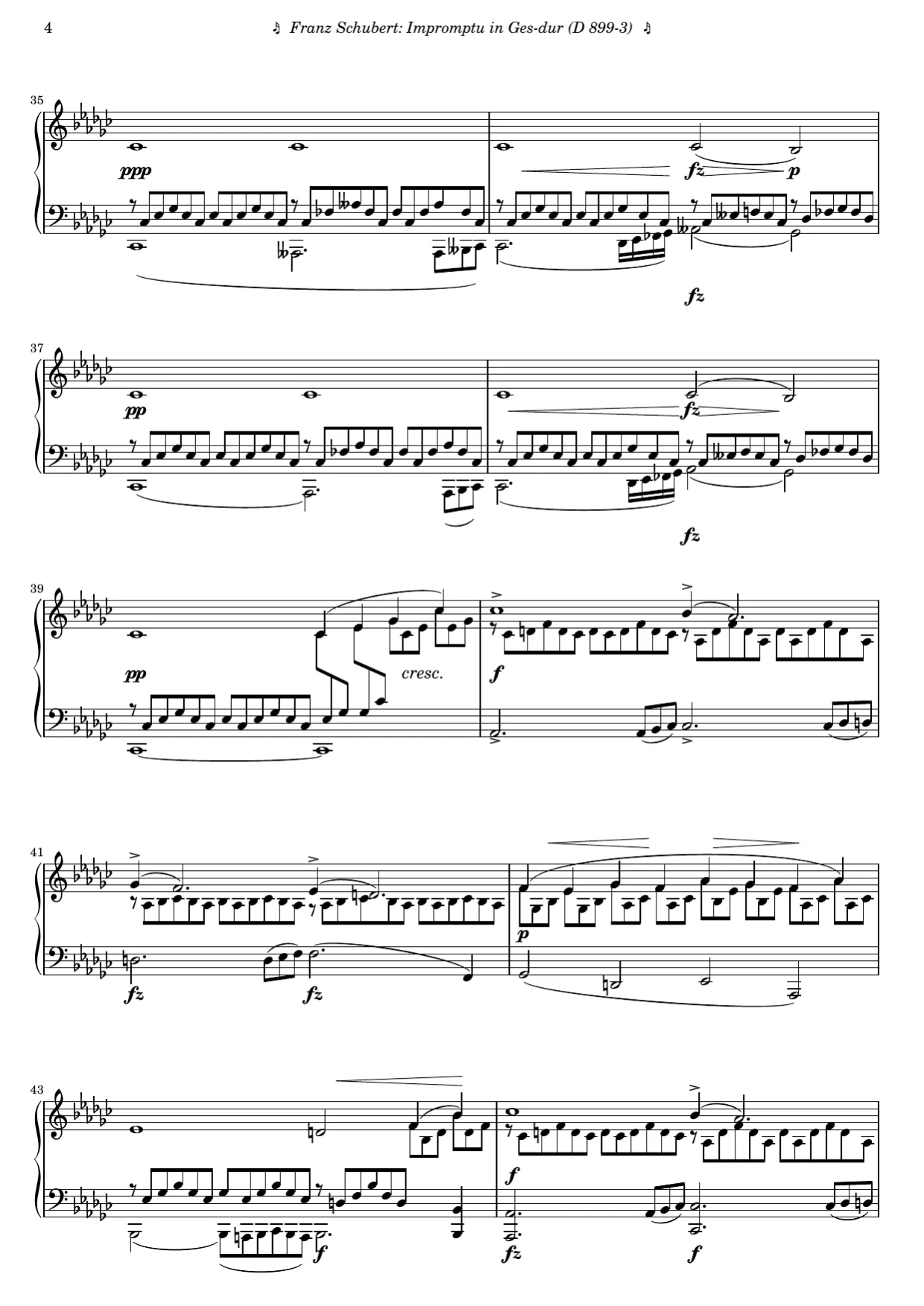 Sheet music page 4, Impromptu in G-flat Major (Op. 90 No. 3) - Advanced Version