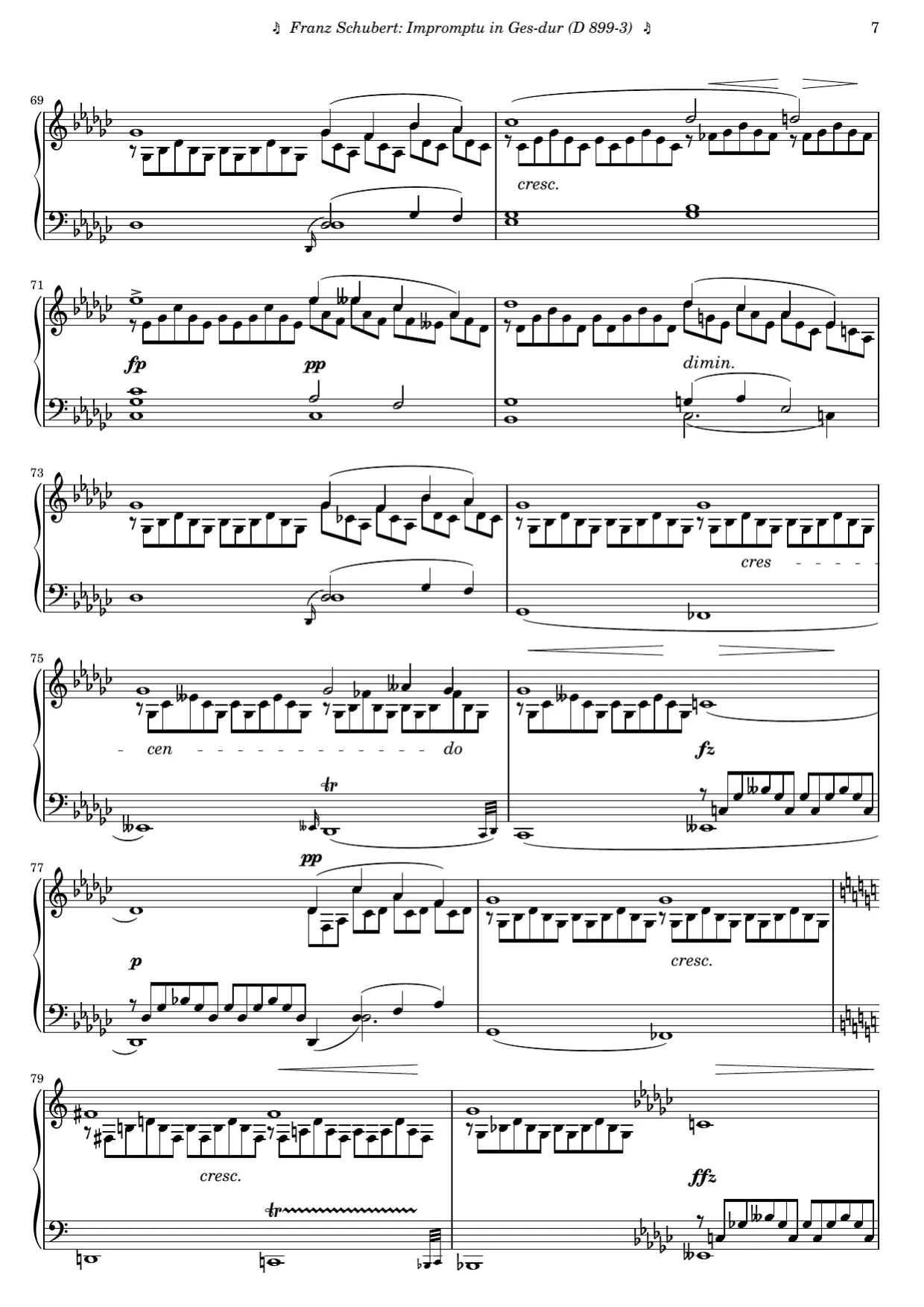 Sheet music page 7, Impromptu in G-flat Major (Op. 90 No. 3) - Advanced Version