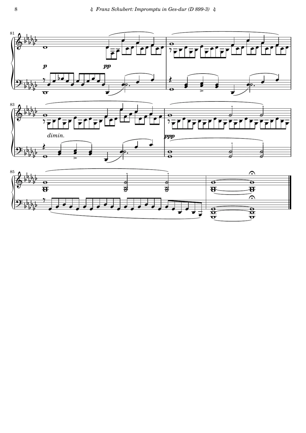 Sheet music page 8, Impromptu in G-flat Major (Op. 90 No. 3) - Advanced Version