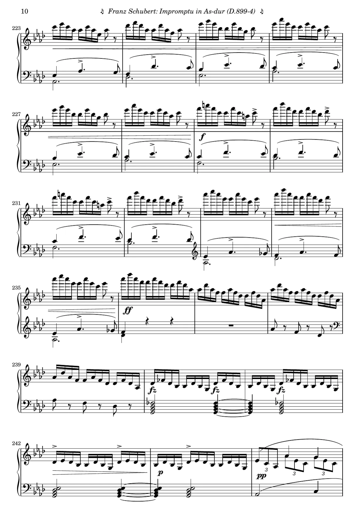 Sheet music page 10, Impromptu in A-flat Major (Op. 90 No. 4) - Advanced Version