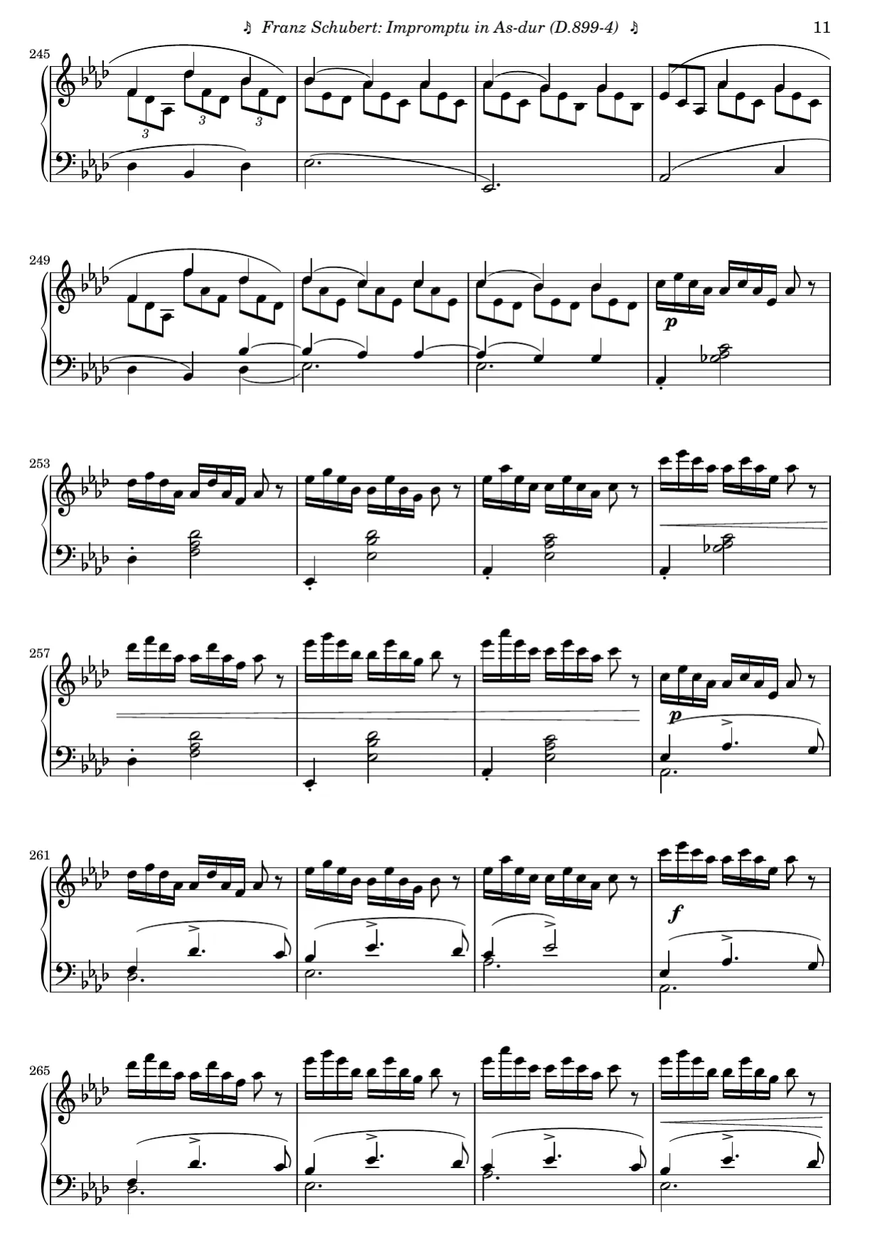 Sheet music page 11, Impromptu in A-flat Major (Op. 90 No. 4) - Advanced Version