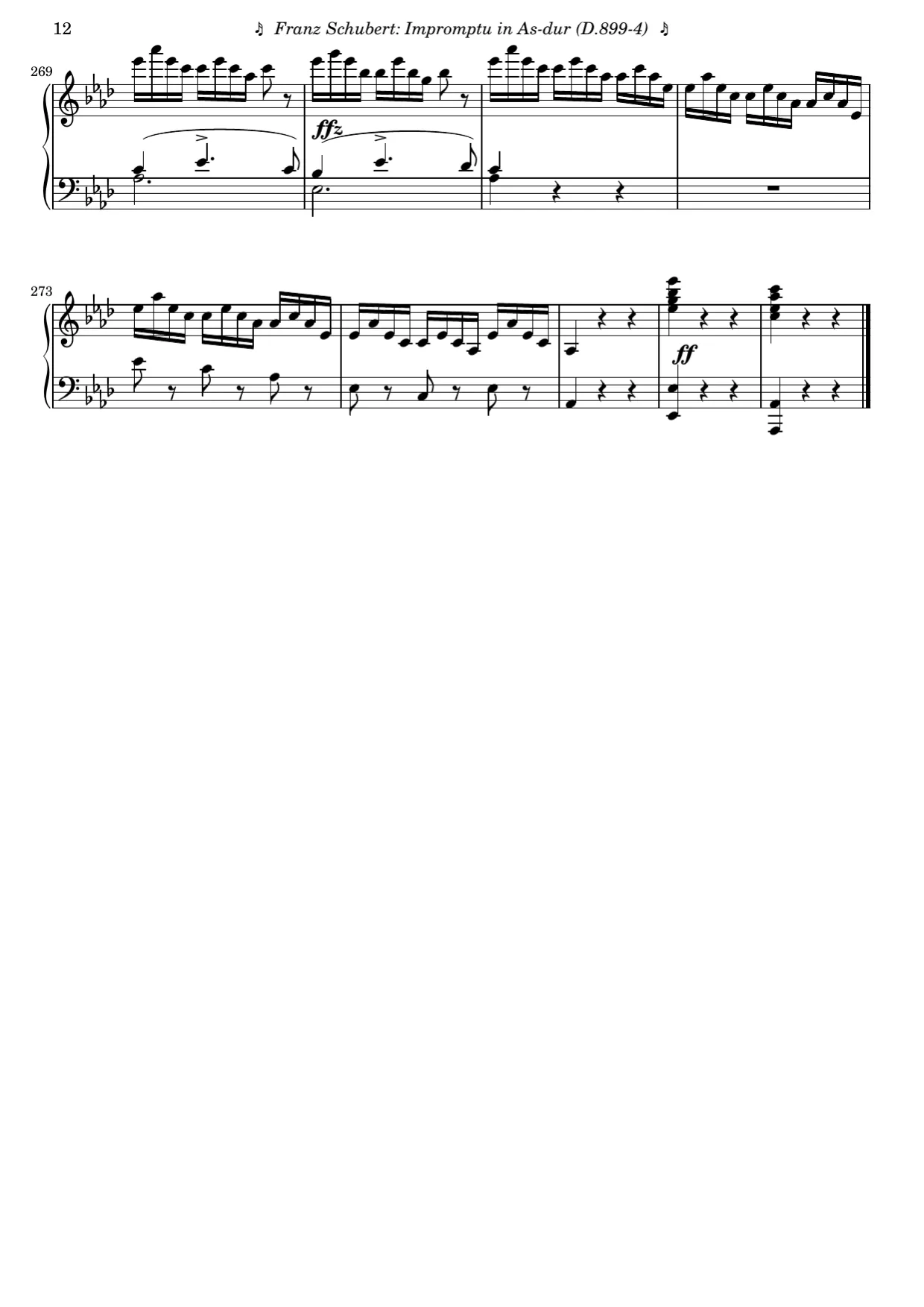 Sheet music page 12, Impromptu in A-flat Major (Op. 90 No. 4) - Advanced Version