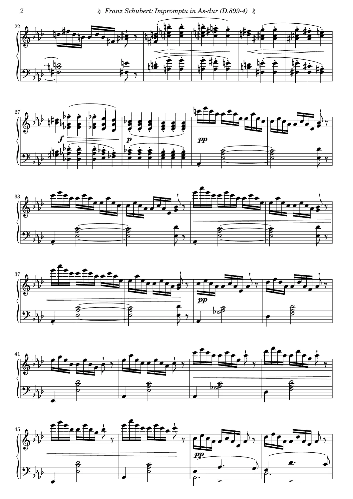 Sheet music page 2, Impromptu in A-flat Major (Op. 90 No. 4) - Advanced Version