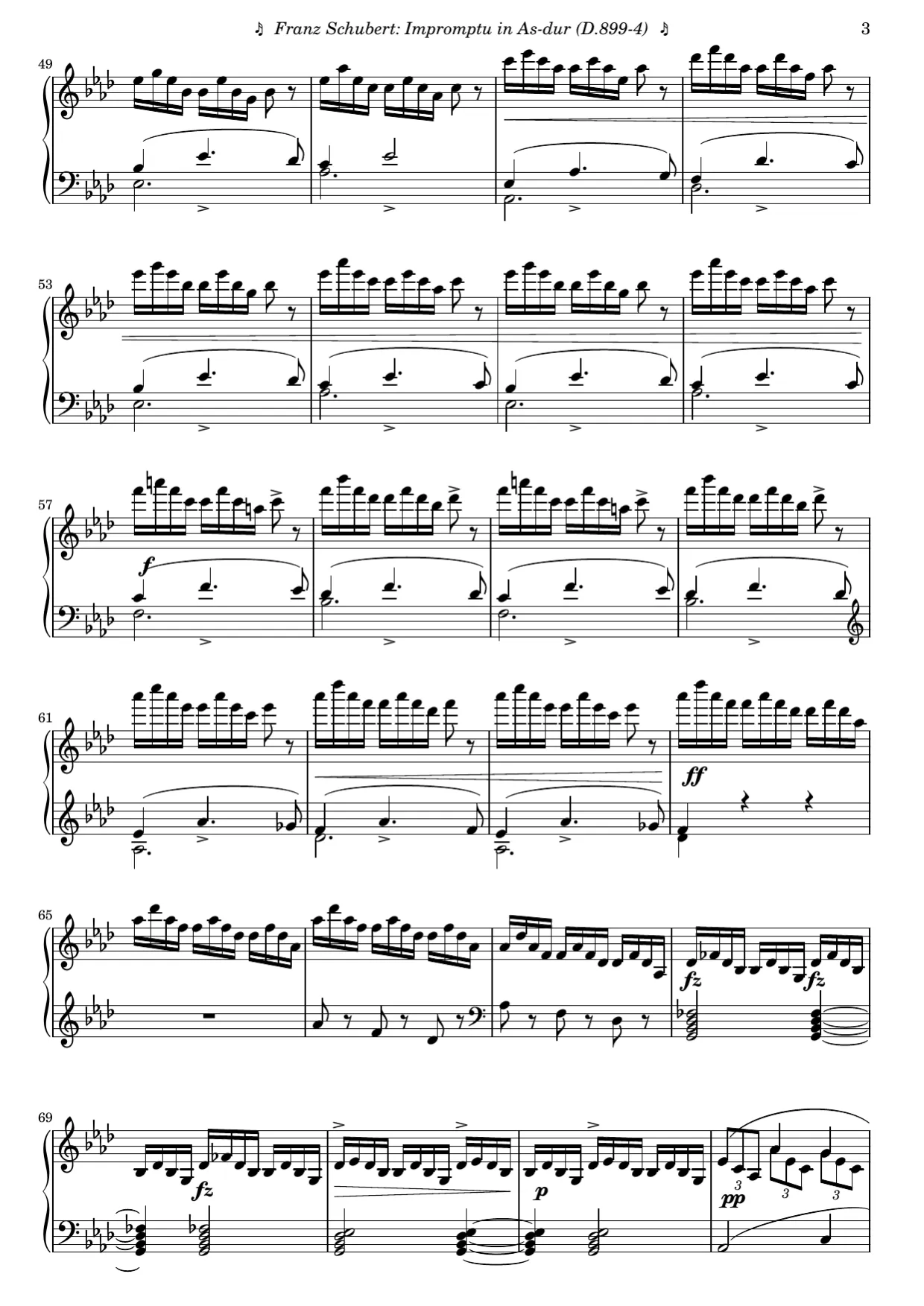 Sheet music page 3, Impromptu in A-flat Major (Op. 90 No. 4) - Advanced Version