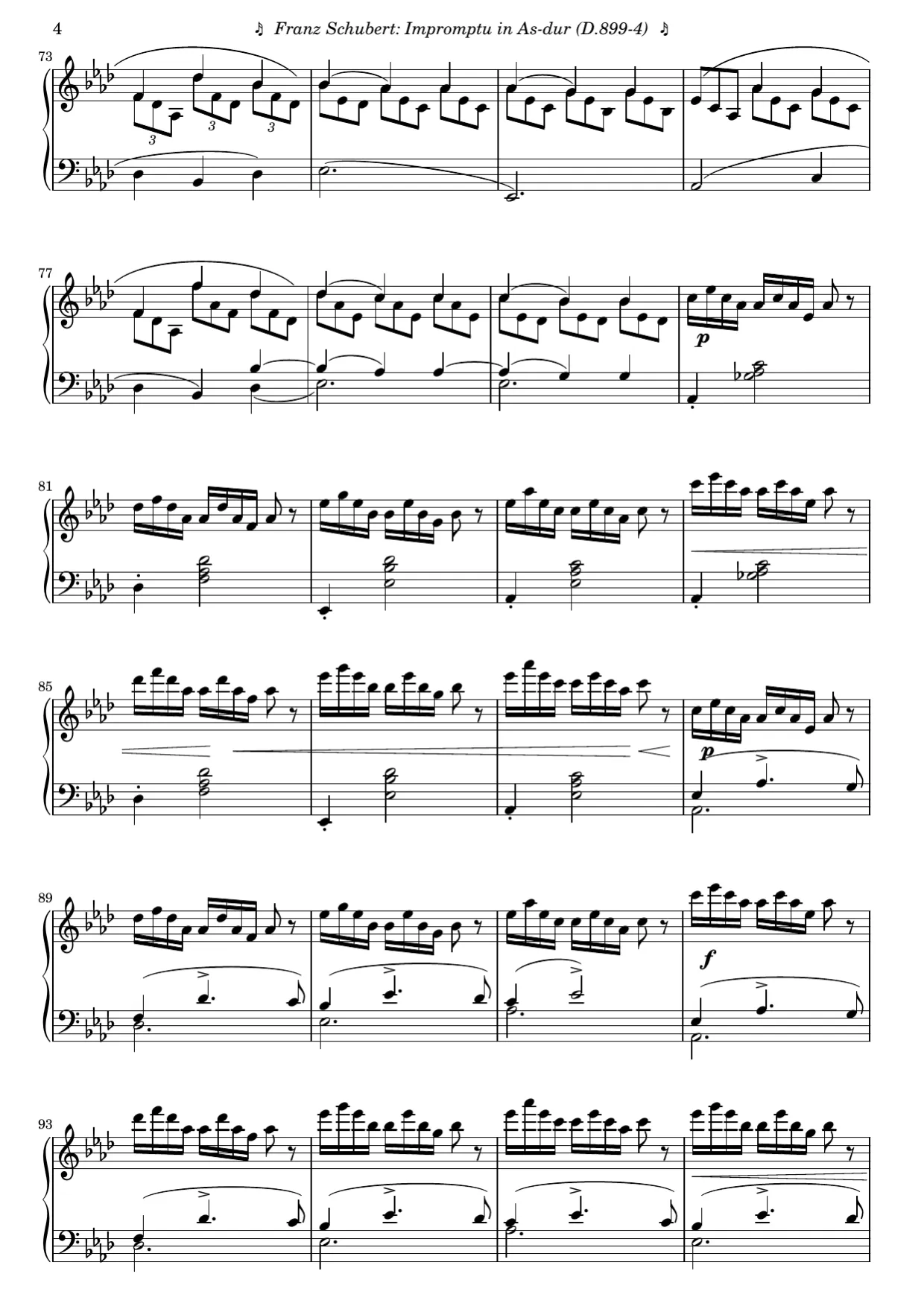 Sheet music page 4, Impromptu in A-flat Major (Op. 90 No. 4) - Advanced Version