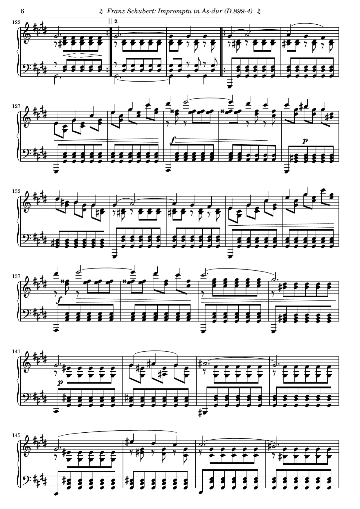Sheet music page 6, Impromptu in A-flat Major (Op. 90 No. 4) - Advanced Version