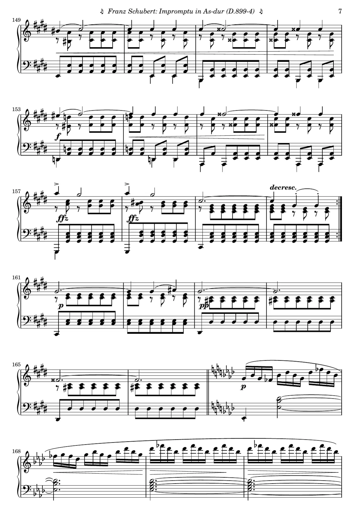 Sheet music page 7, Impromptu in A-flat Major (Op. 90 No. 4) - Advanced Version