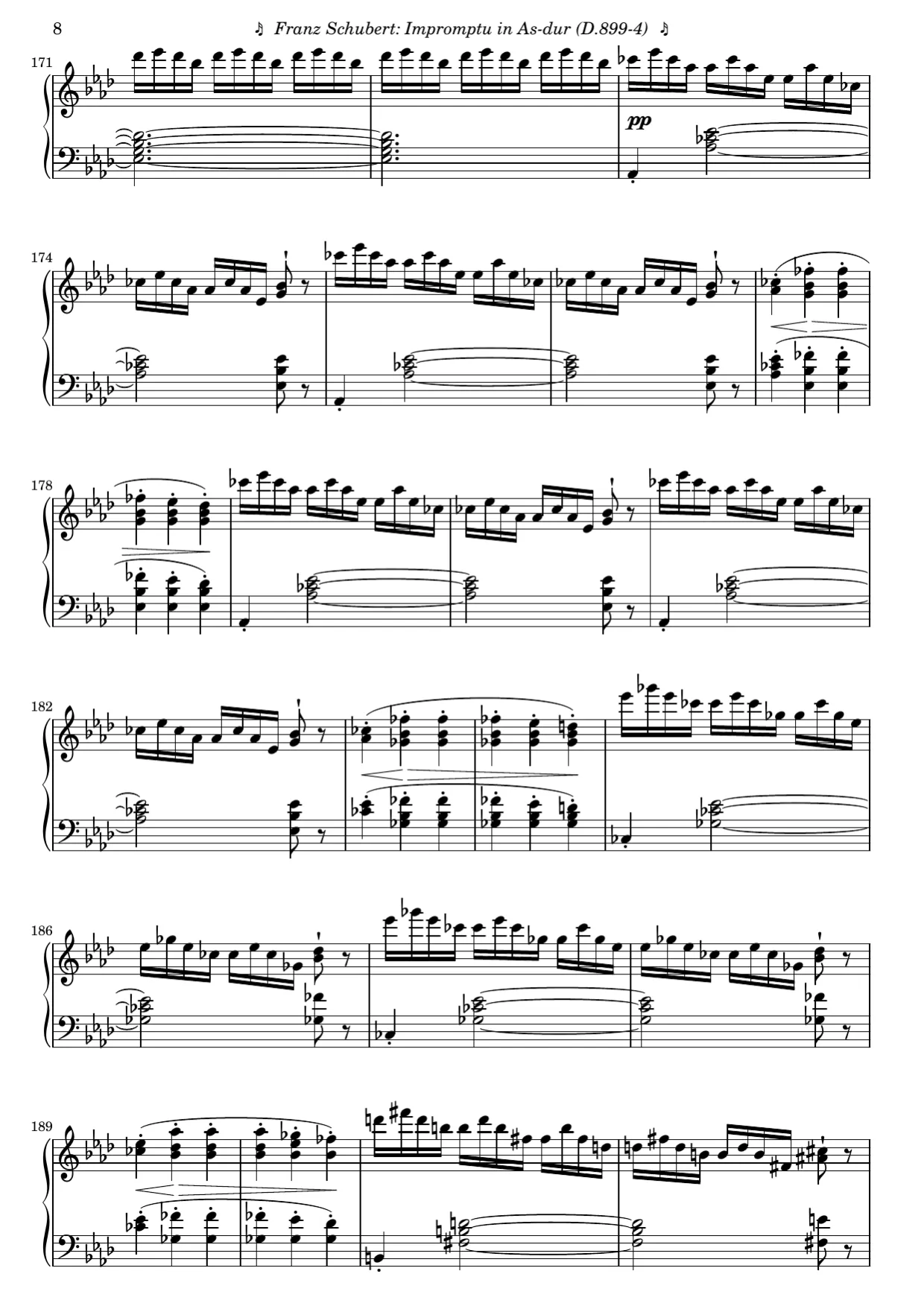 Sheet music page 8, Impromptu in A-flat Major (Op. 90 No. 4) - Advanced Version