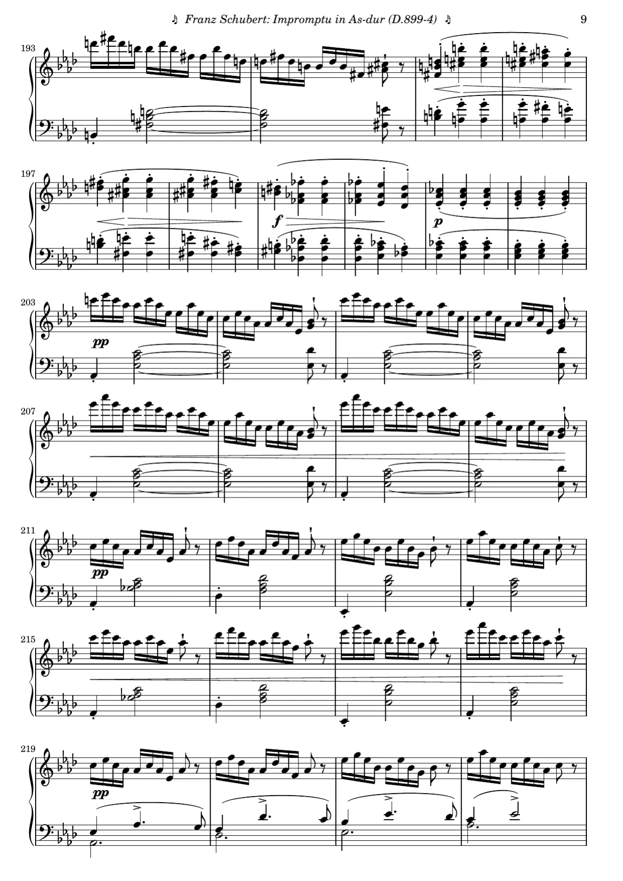 Sheet music page 9, Impromptu in A-flat Major (Op. 90 No. 4) - Advanced Version