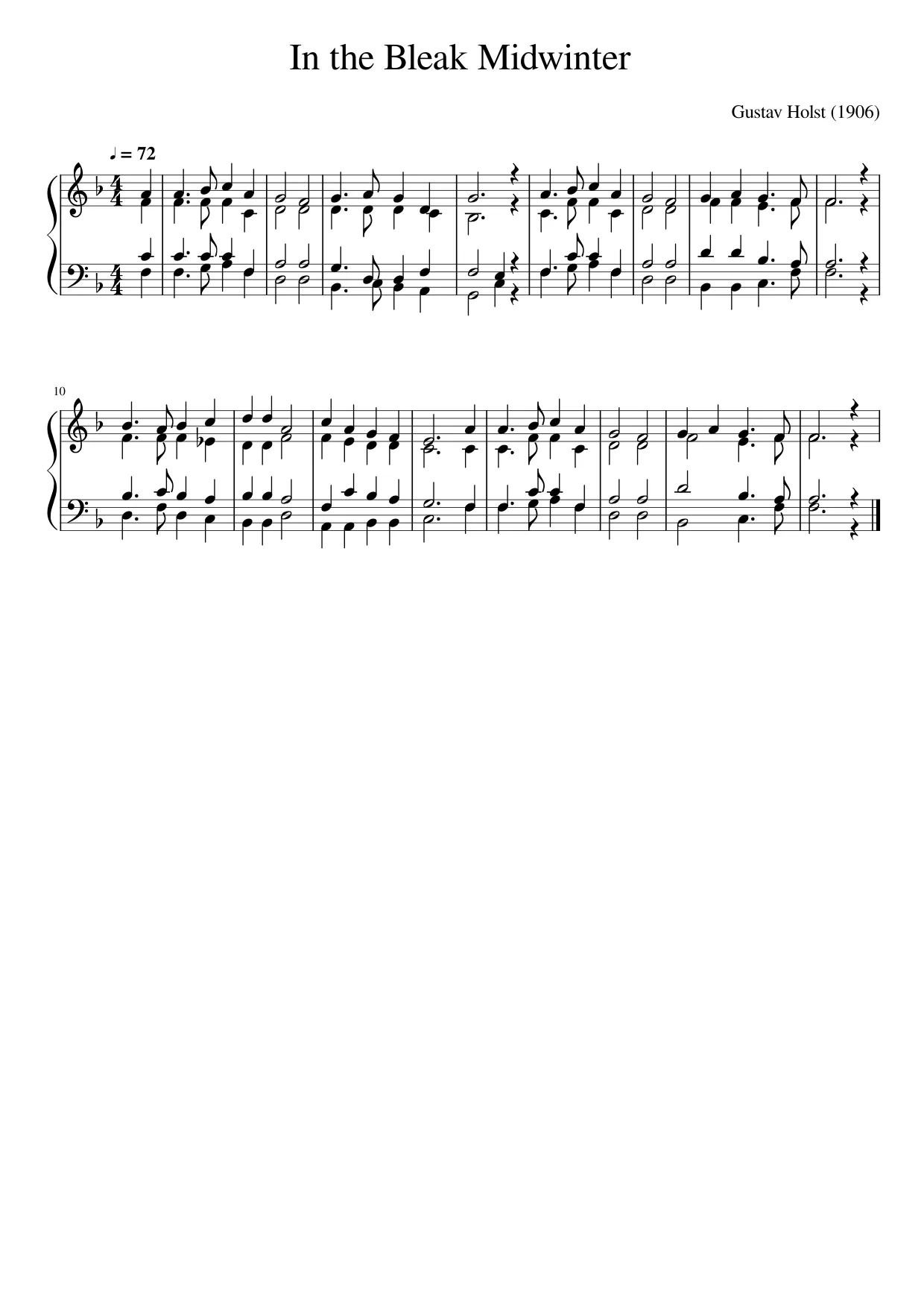 Sheet music page 1, In the Bleak Midwinter - Intermediate Version