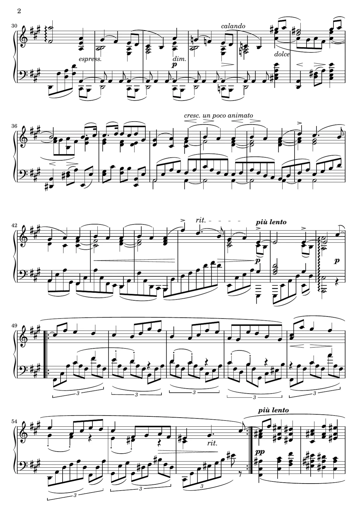 Sheet music page 2, Intermezzo in A Major (Op. 118 No. 2) - Advanced Version