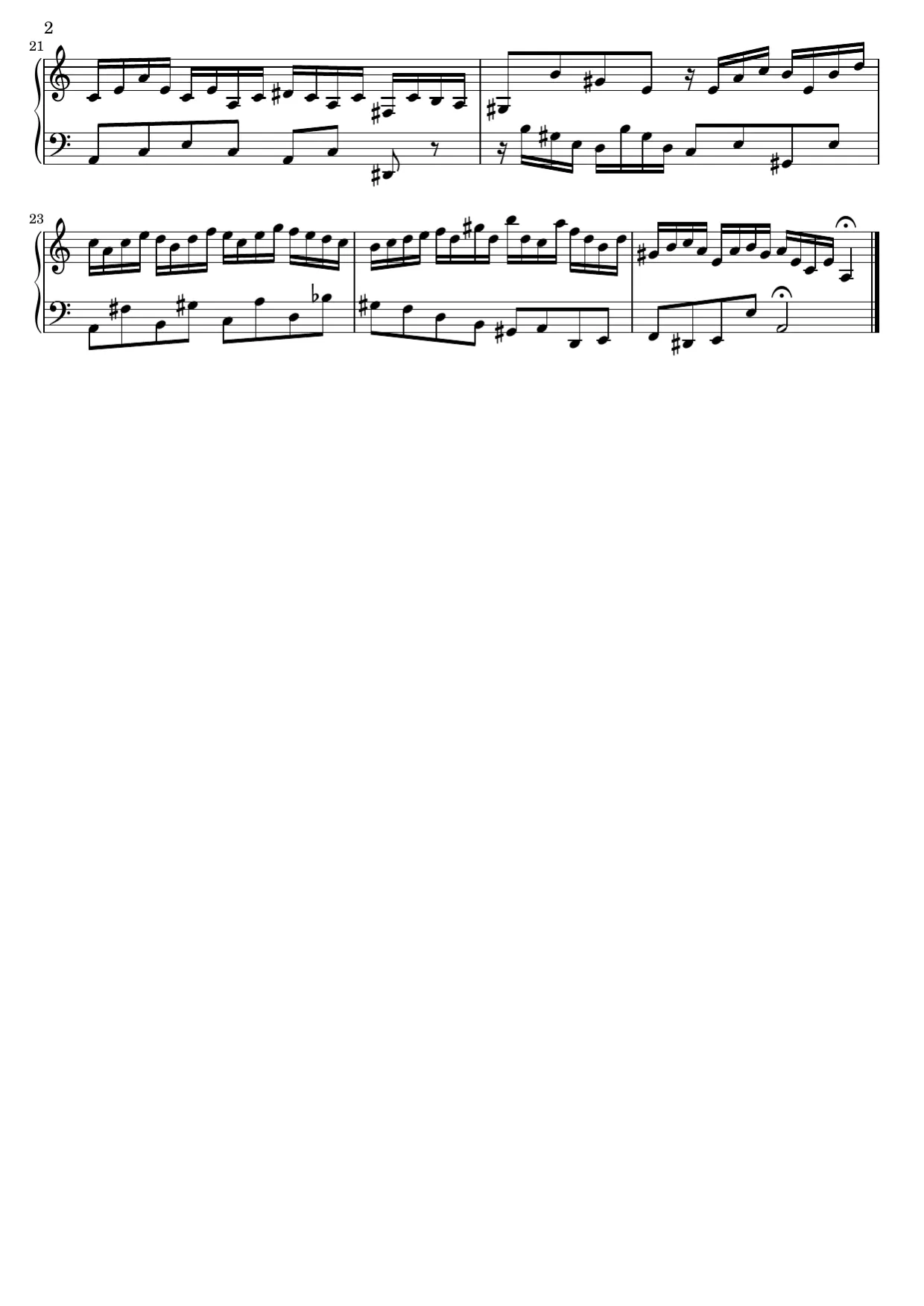 Sheet music page 2, Invention No. 13 in A Minor (BWV 784) - Intermediate Version