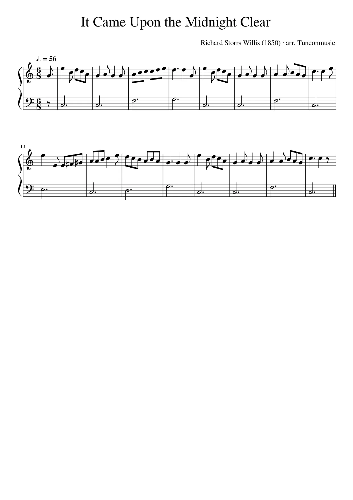 Sheet music page 1, It Came Upon the Midnight Clear - Beginner Version