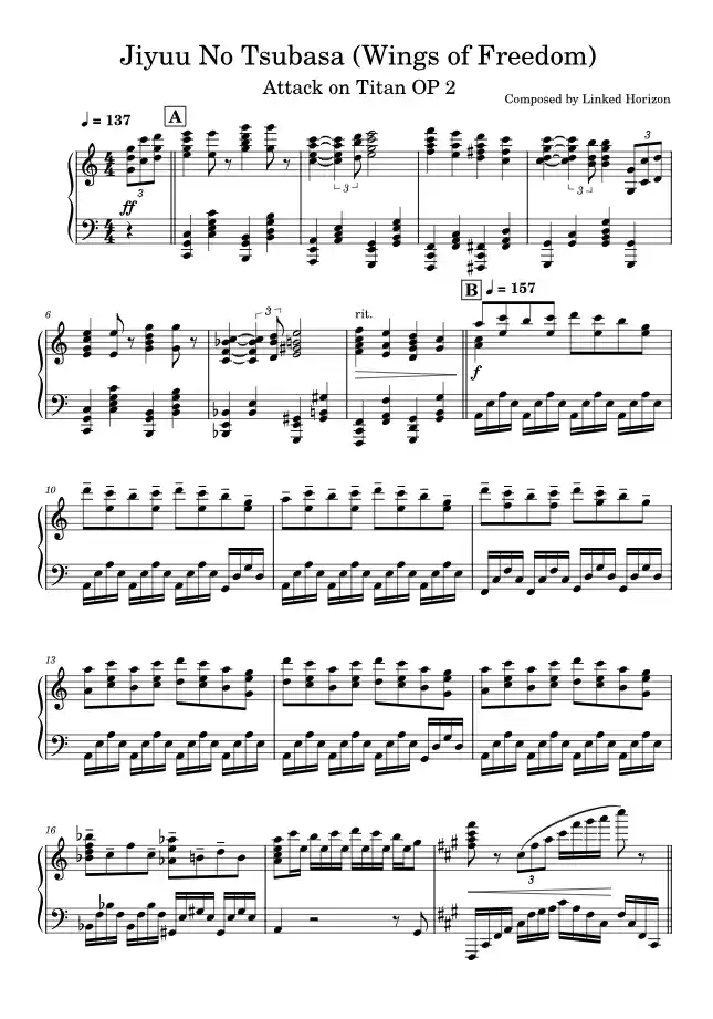 Sheet music page 1 Jiyuu no Tsubasa - Advanced Version