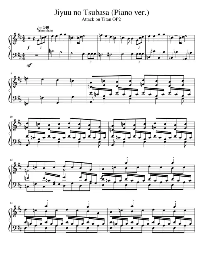 Sheet music page 1 Jiyuu no Tsubasa - Intermediate Version