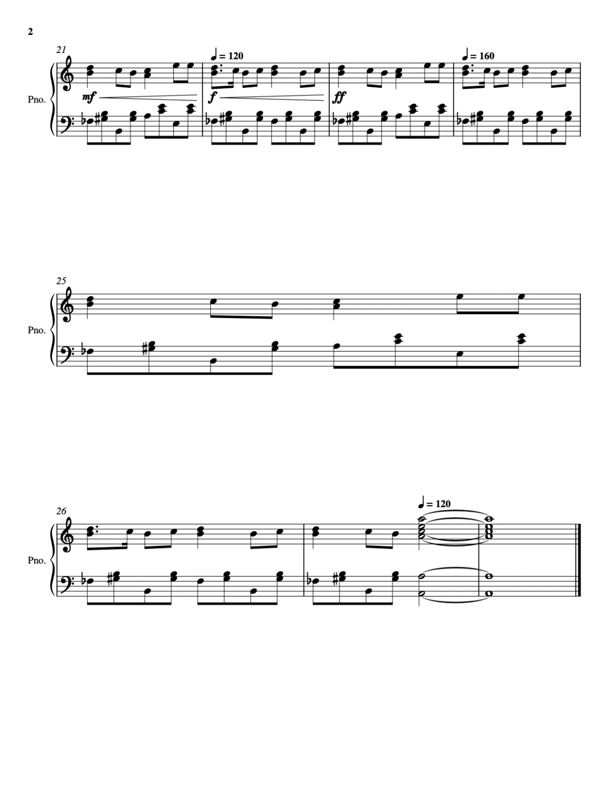 Sheet music page 2, Kalinka - Intermediate Version