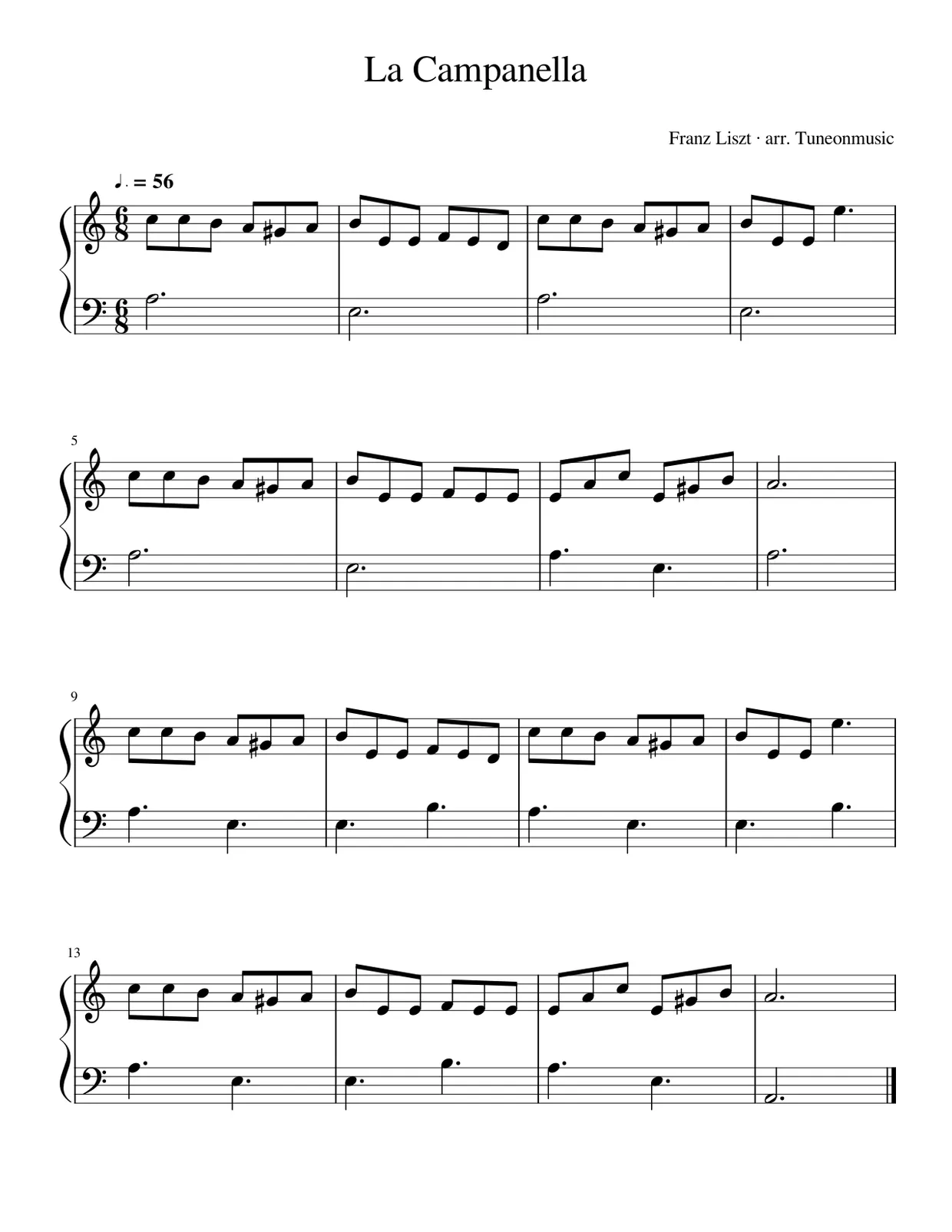 Sheet music page 1, La Campanella - Beginner Version