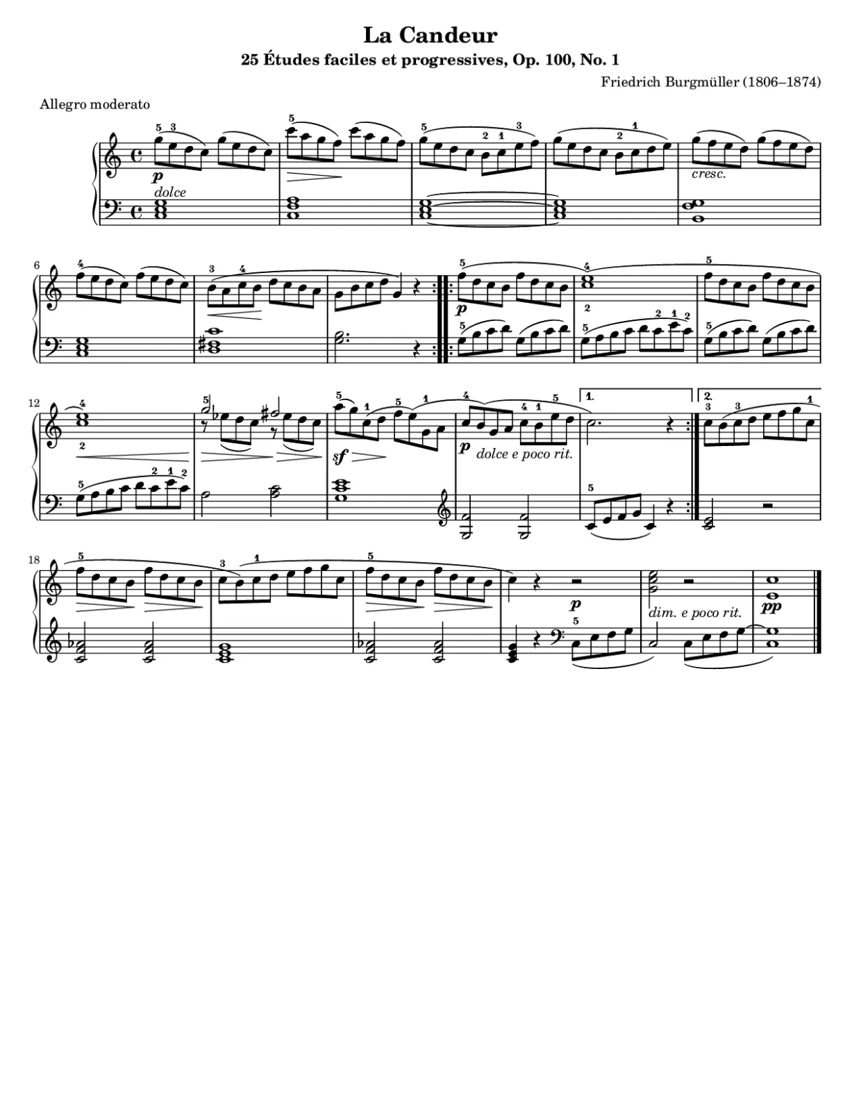 Notenseite 1, La Candeur (Burgmüller) - Anfängerversion