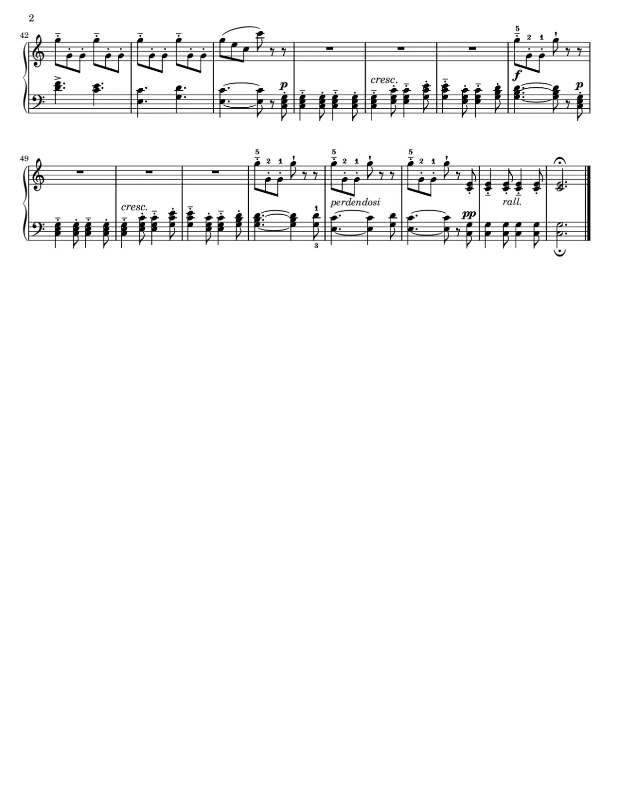 Notenseite 2, La Chasse (Burgmüller) - Mittlere Version