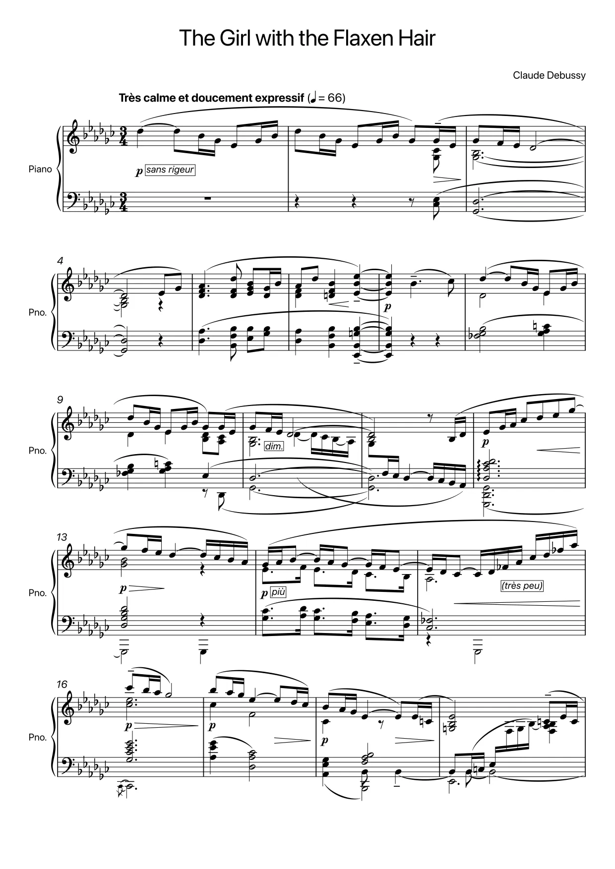 Sheet music page 1 The Girl with the Flaxen Hair - Advanced Version