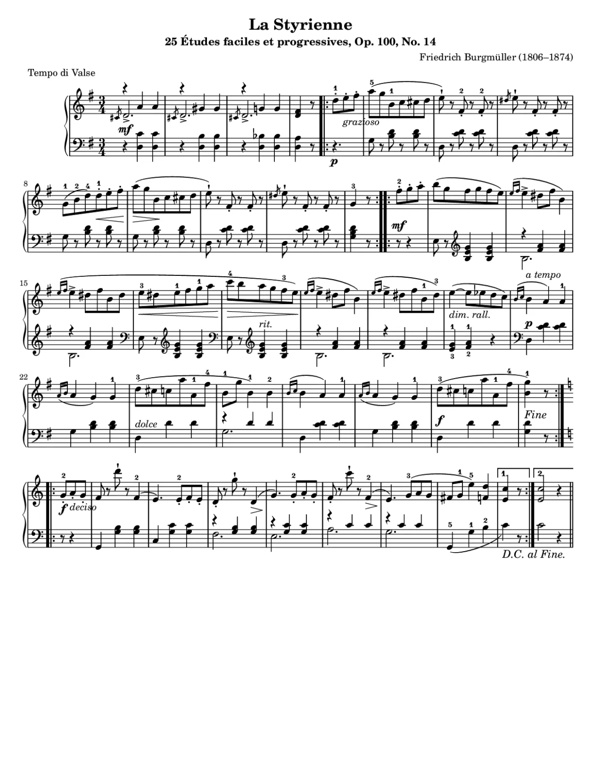 Partition page 1, La Styrienne (Burgmüller) - Version Intermédiaire