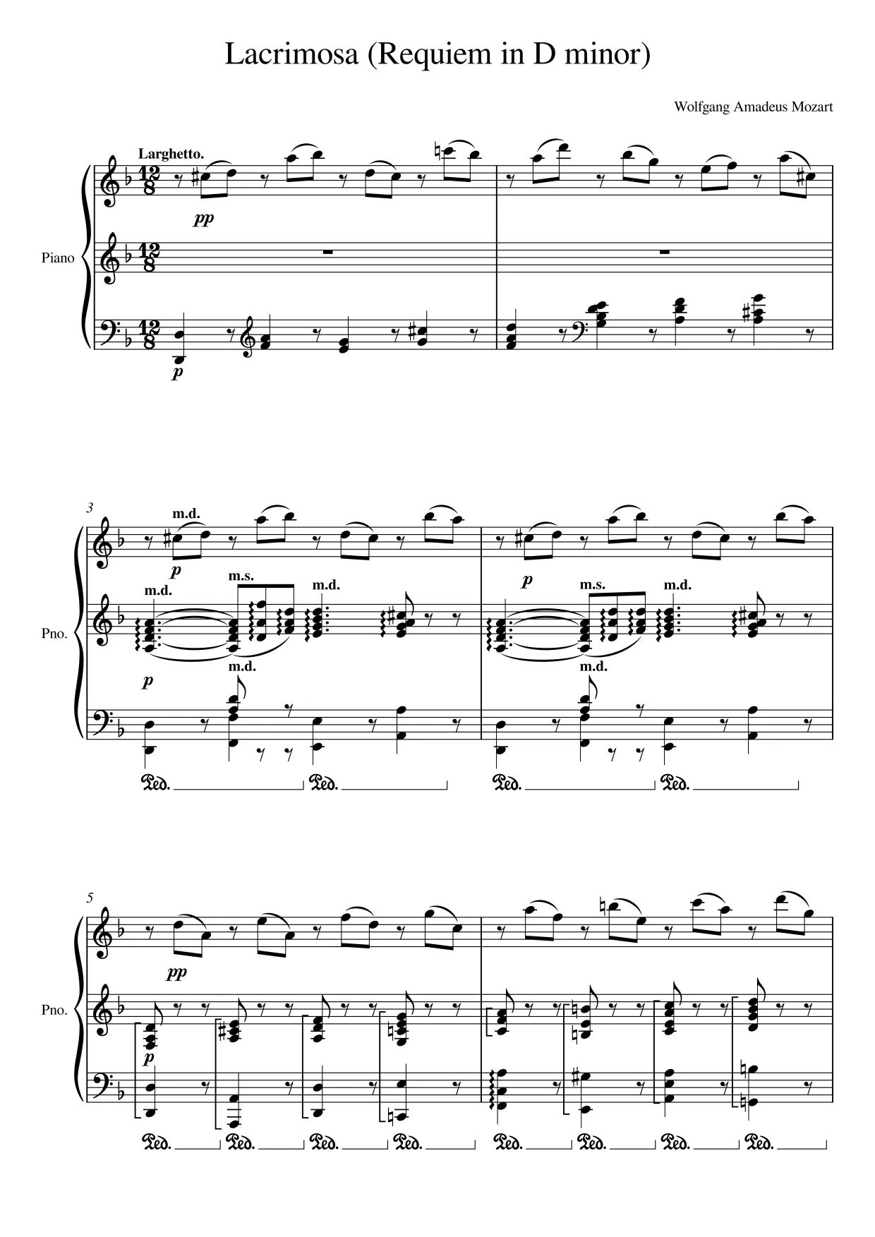 Sheet music page 1 Lacrimosa (Requiem in D minor) - Advanced Version