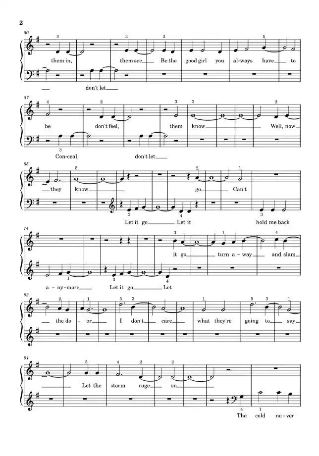 Sheet music page 2 Let It Go - Beginner Version