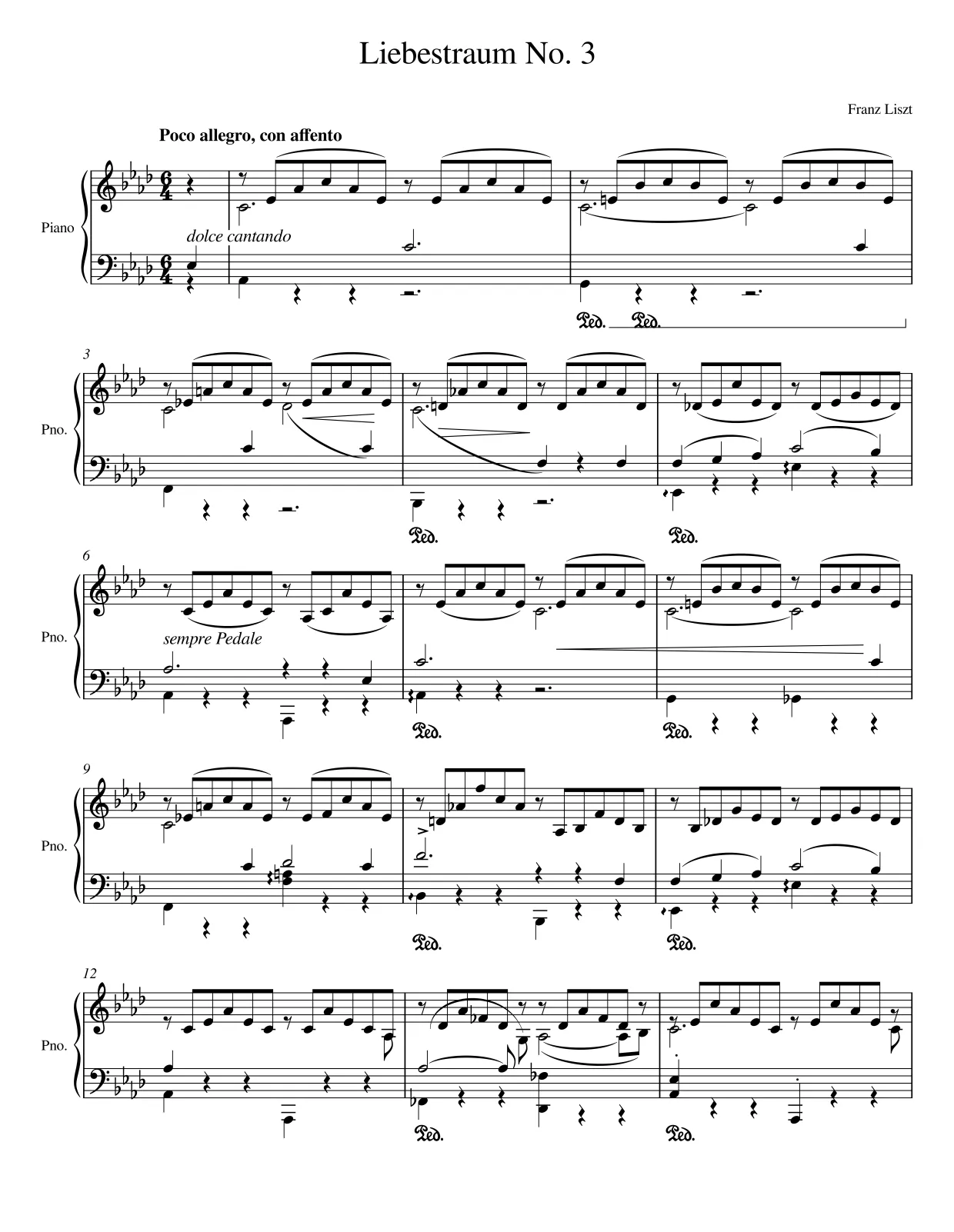 Sheet music page 1 Liebestraum No. 3 - Advanced Version