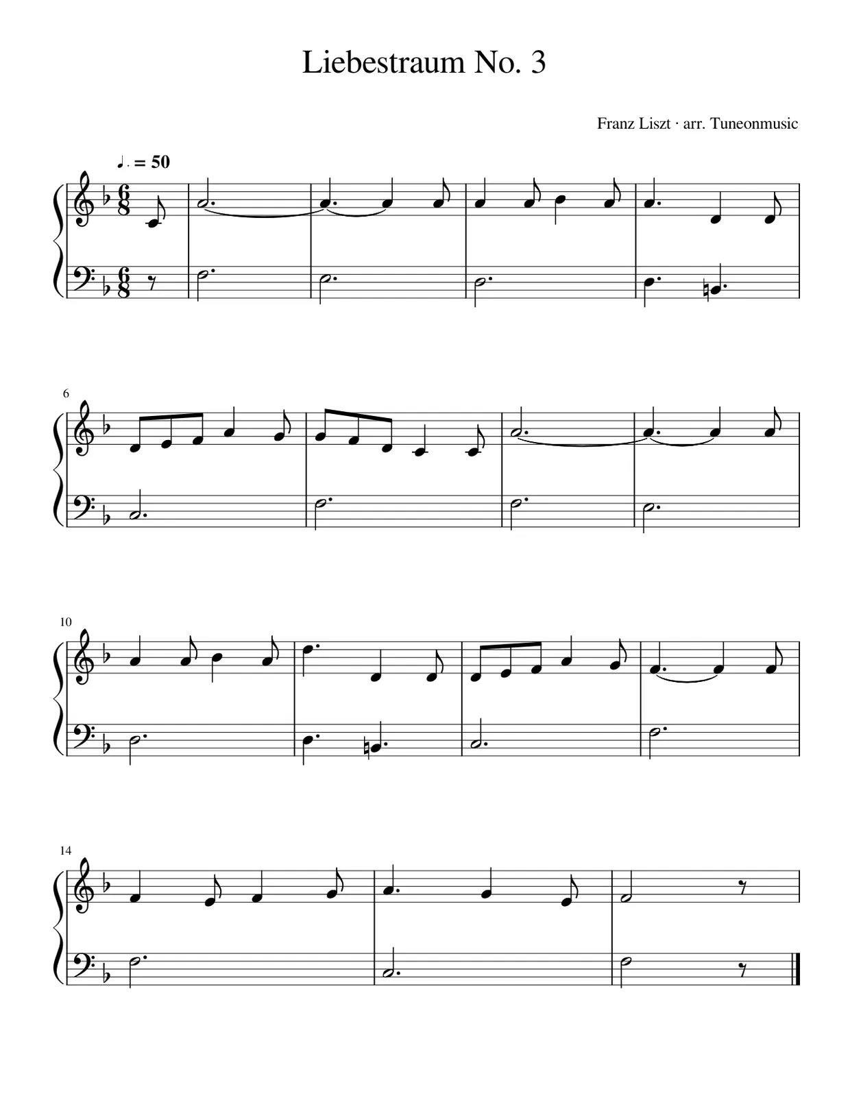 Sheet music page 1, Liebestraum No. 3 - Beginner Version