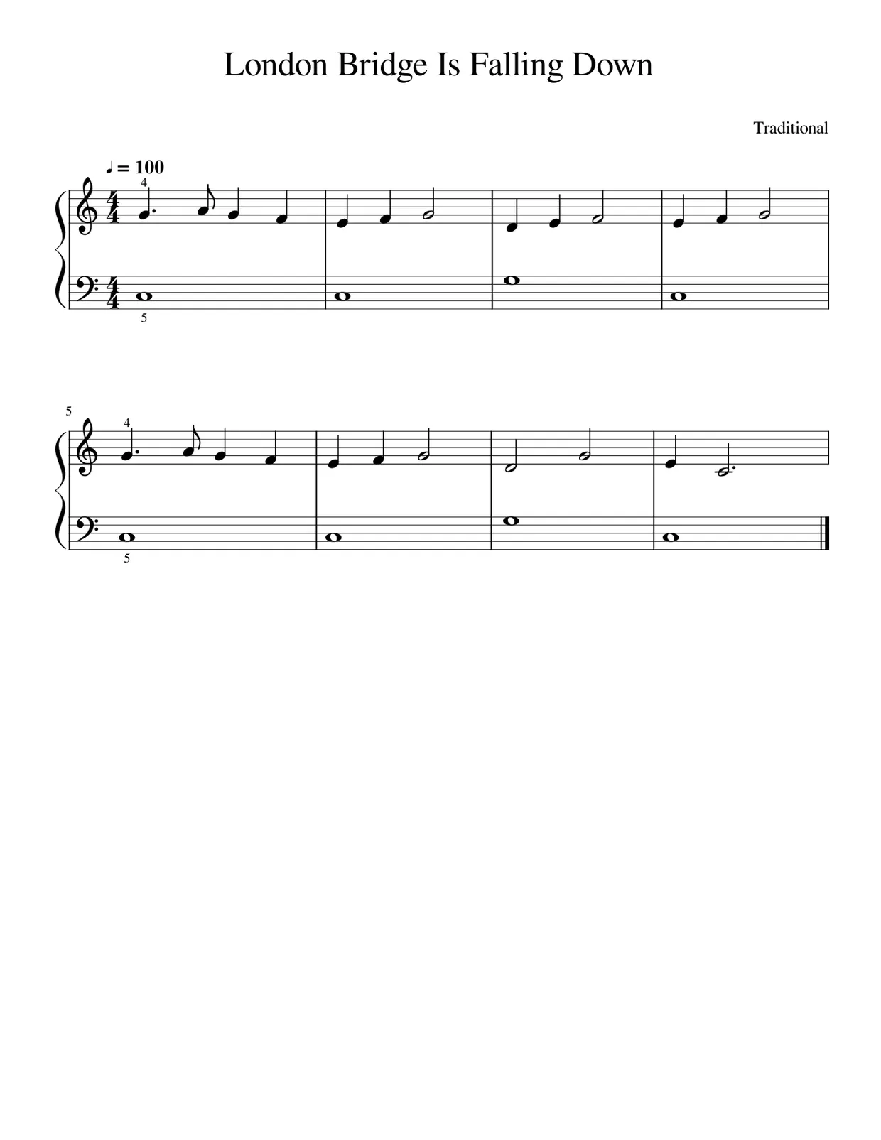 Sheet music page 1, London Bridge Is Falling Down - Beginner Version