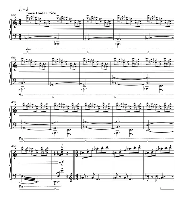 Sheet music page 1 Love Under Fire - Advanced Version